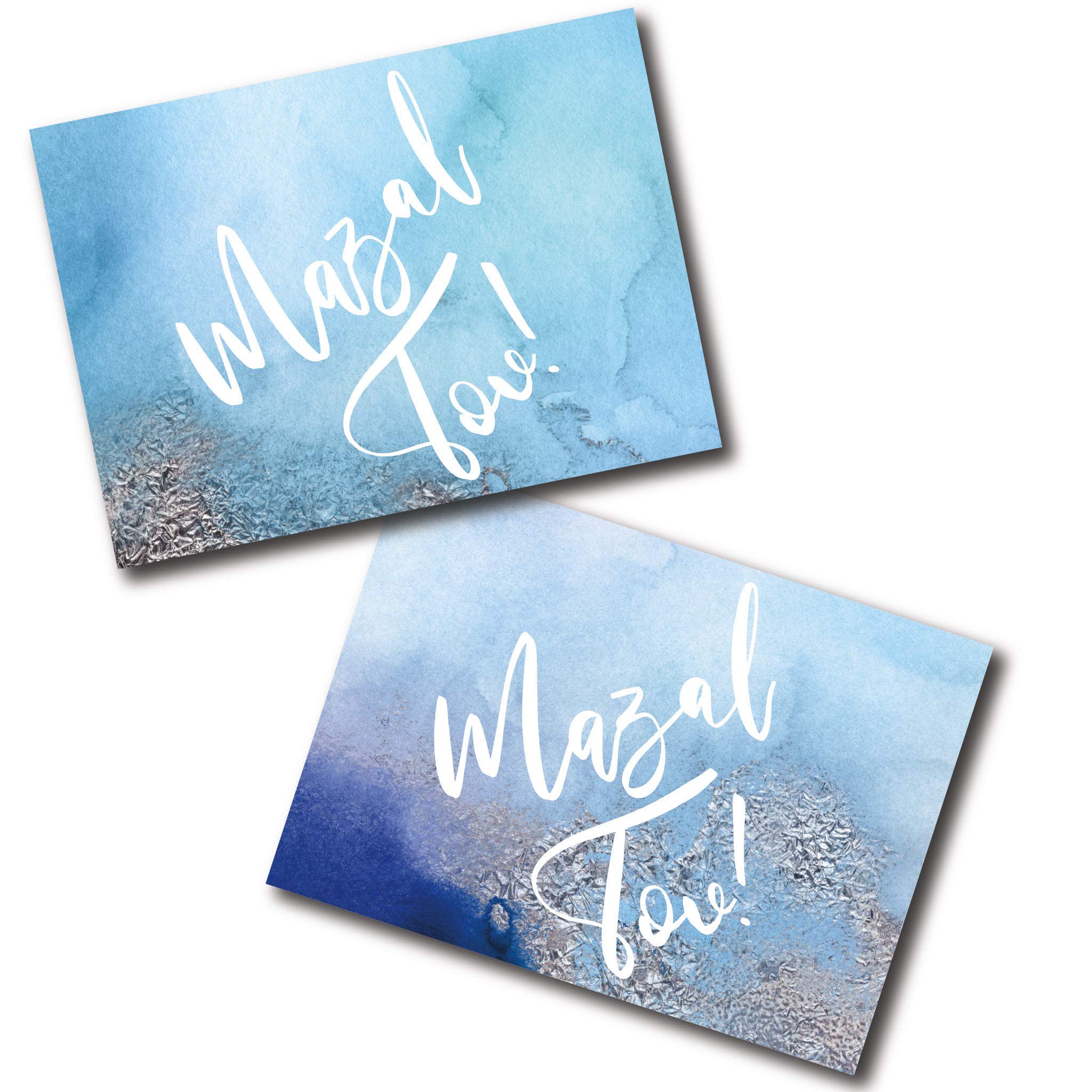 Premium Mazel Tov Greeting Cards Set - 24 Colorful Jewish Bar Mitzvah Cards with White Envelopes - USA Printed Stationery for Special Occasions - Perfect for Bat Mitzvah, Birthday & Jewish Celebrations (Blue Watercolor Design)