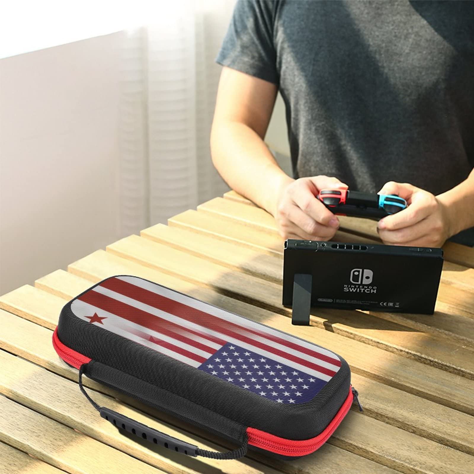 USA Flag & DC Nintendo Switch Carrying Case - Portable Travel Cover with 20 Game Card Slots - Perfect for Gaming on the Go & Travel Accessories