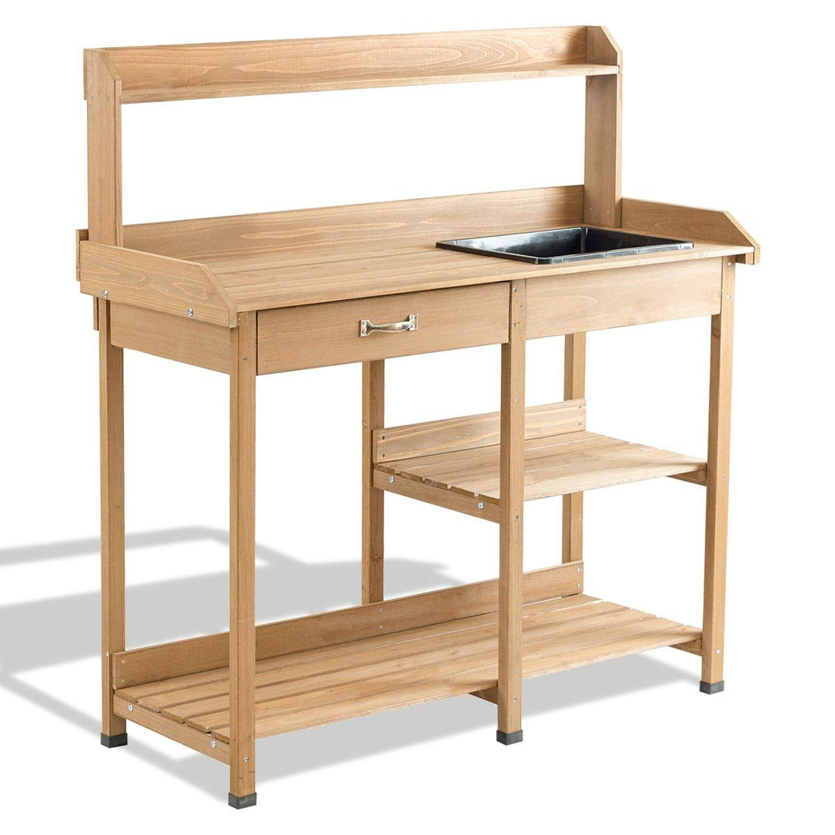 **Sturdy Wooden Potting Bench with Shelves - Indoor/Outdoor Garden Workstation for Planting, Transplanting & Organizing Tools | Perfect for Greenhouses, Patios & Backyard Gardening**