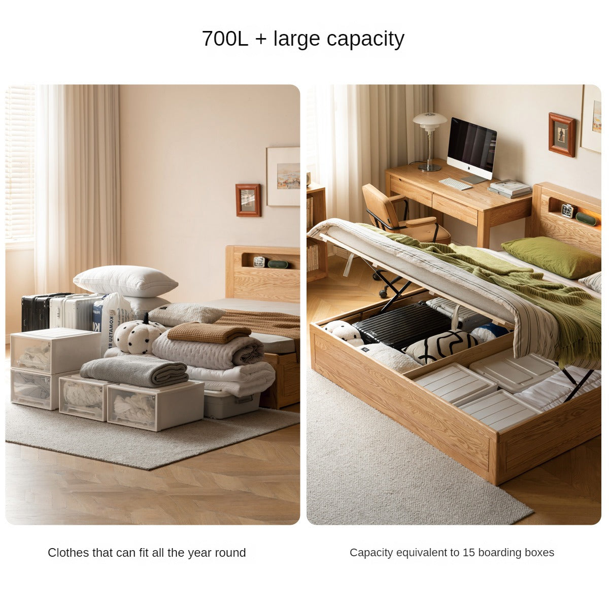 Premium Oak Solid Wood Luminous Box Bed - Durable Nightstand with Glow-in-the-Dark Features for Bedroom, Guest Room, and Kids Room Decor