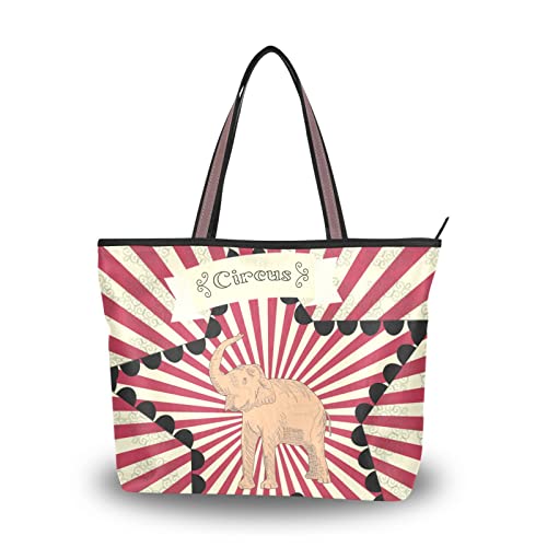 Stylish Large Capacity Elephant Print Tote Bag for Women - Durable Grocery Shopping Bag with Zipper Closure, 2 Size Options - Perfect for Daily Use, Work, Travel & Beach