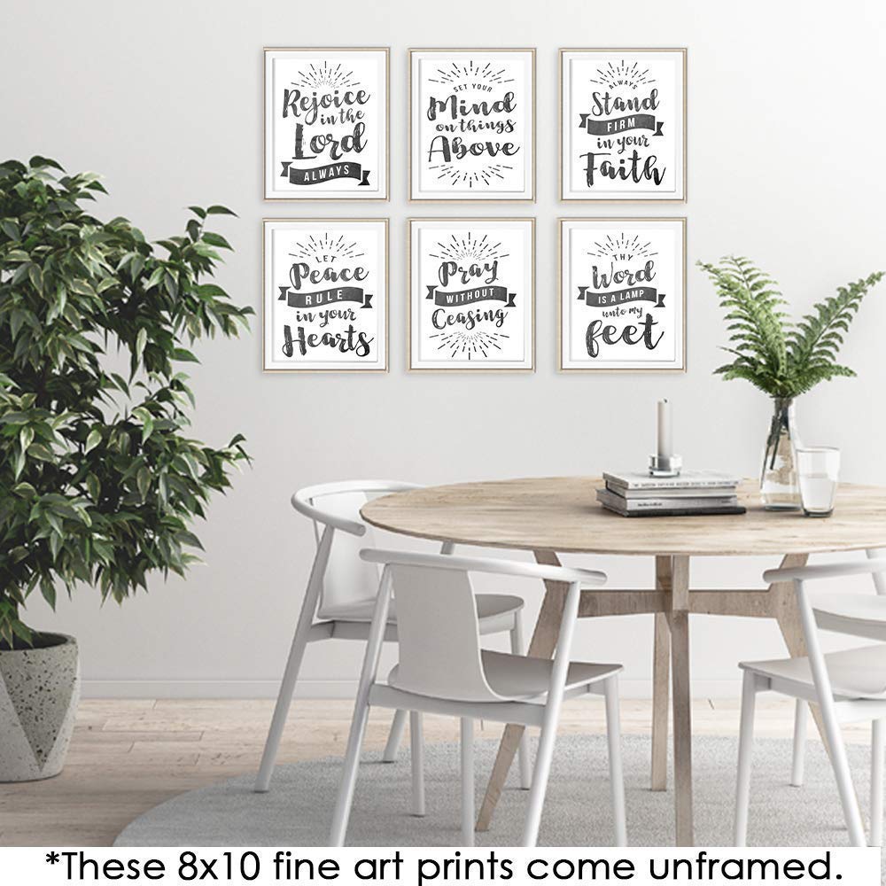 Christian Scripture Wall Art Prints - Set of 6 Unframed 8x10 Chalkboard Bible Verses for Home, Church & Classroom Decor | Inspirational Living Room, Bedroom & Office Wall Decor | Perfect for Faith-Based Gifts & Spiritual Spaces