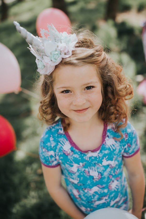 Unicorn Flower Lace Crown Headband - Sparkly Princess Tiara for Girls Birthday Party, Cosplay & Photo Props | Unicrown