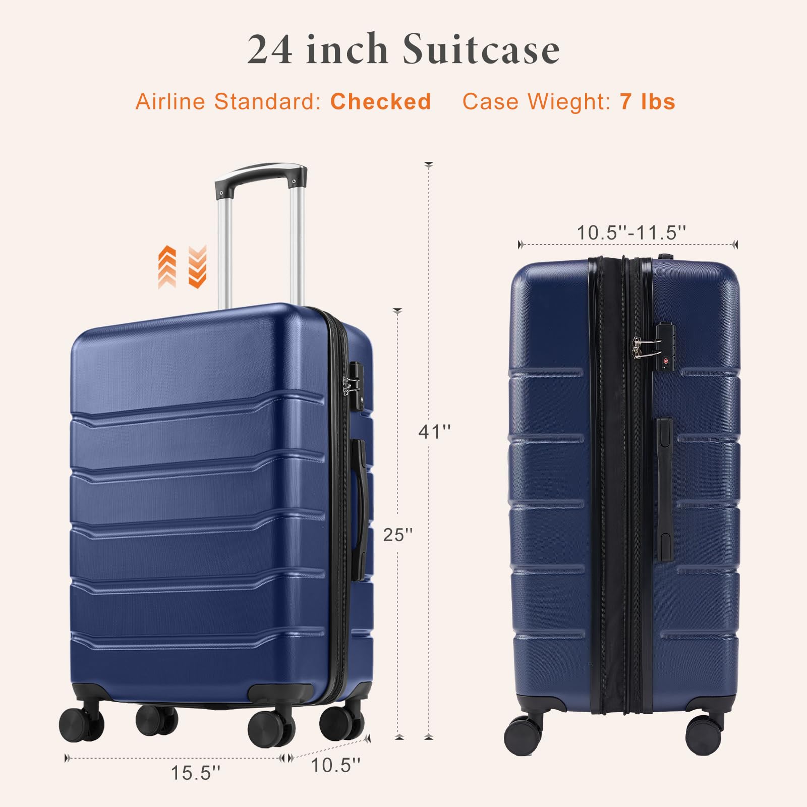 Sweetcrispy Expandable Hard Shell Carry-On Luggage with TSA Lock & 360° Spinner Wheels - 24 Inch Modern Blue Suitcase for Travel, Business Trips & Weekend Getaways