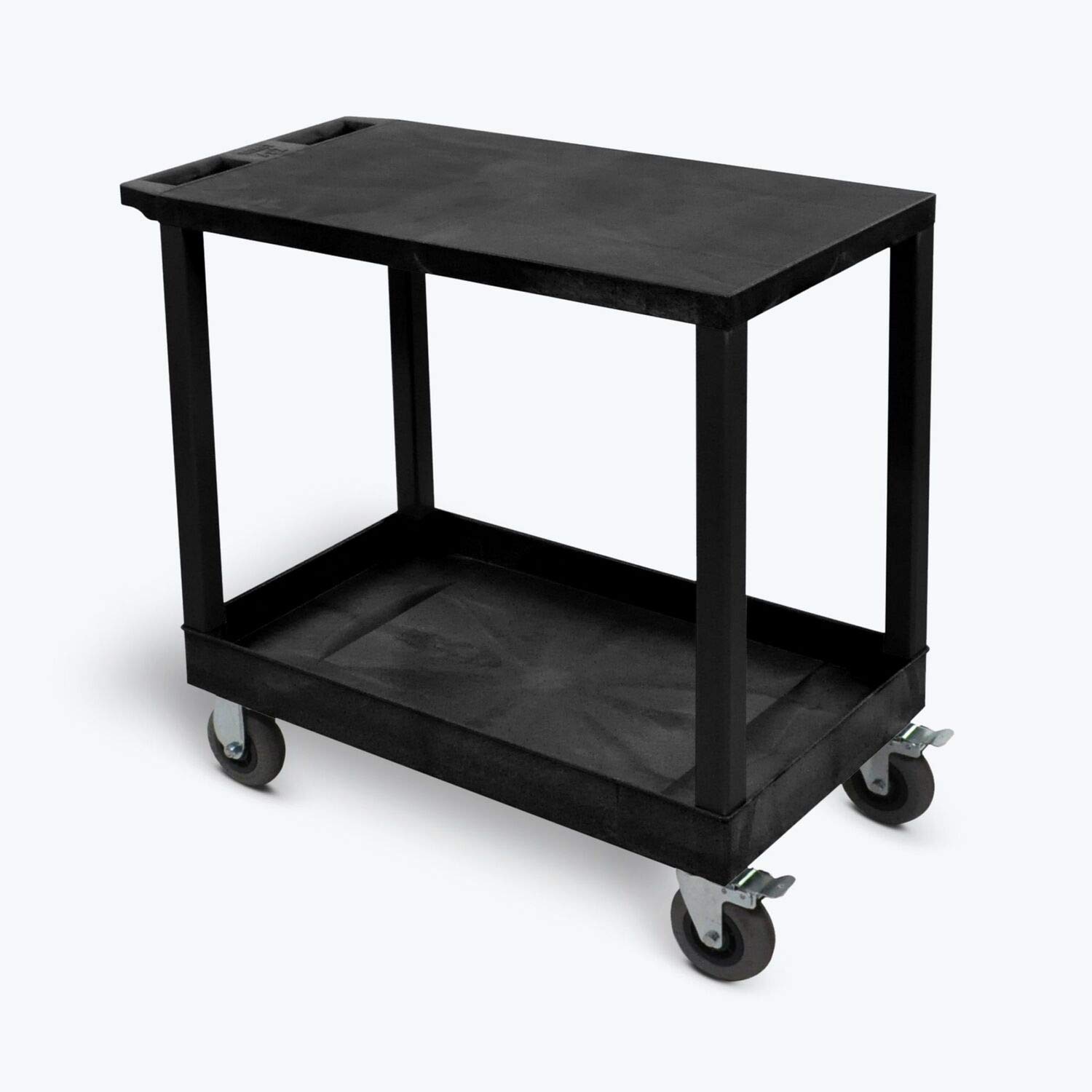 Luxor Black 18x32 2 Flat/Tub Cart with SP5 Casters - Heavy Duty Utility Cart for Warehouse, Office, and Retail Storage Organization