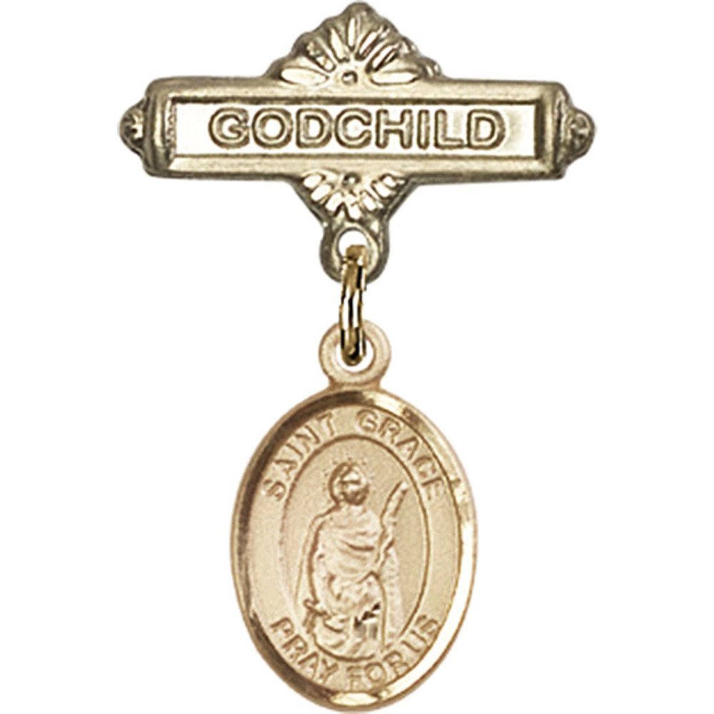 St. Grace Charm Gold Filled Baby Badge - 1 X 5/8 Inch Godchild Pin for Christening, Baptism & Baby Shower Gifts - Elegant Religious Jewelry for Newborns