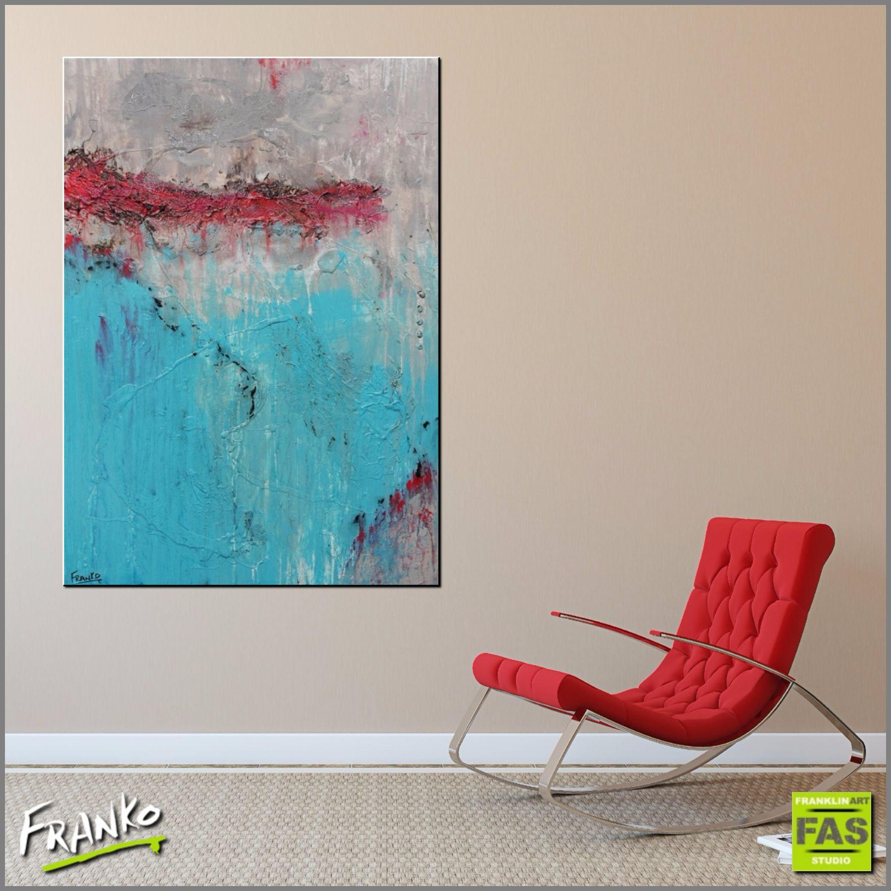 Abstract Aqua Red Wall Art - Modern Canvas Painting for Home & Office Decor - Perfect for Living Room, Bedroom, or Workspace