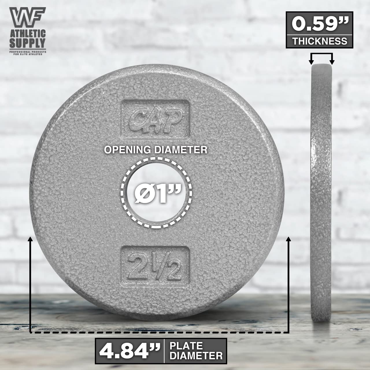 CAPHAUS Grey Standard Solid Cast Iron Weight Plates 1-inch Center Hole - Compatible with Standard Barbell & Dumbbell Handles (1.25LB/2.5LB/5LB/7.5LB/10LB/12.5LB/25LB/50LB Options) - Perfect for Home Gym, Strength Training & Weightlifting Workouts