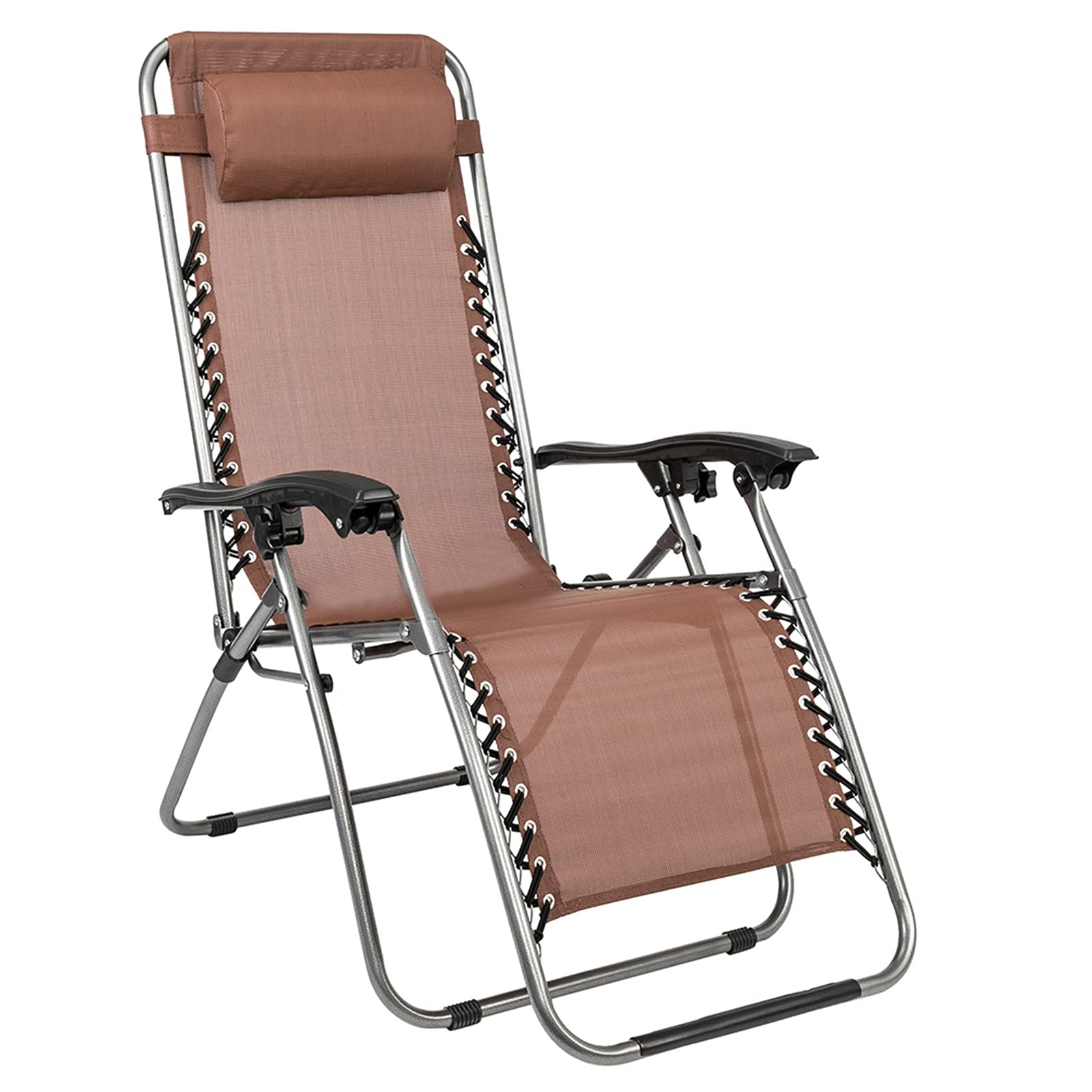 2 Pack Zero Gravity Lounge Chair with Cup Holder - Portable Outdoor Recliner for Patio, Beach, Camping & Backyard Relaxation - Brown Adjustable Folding Chair