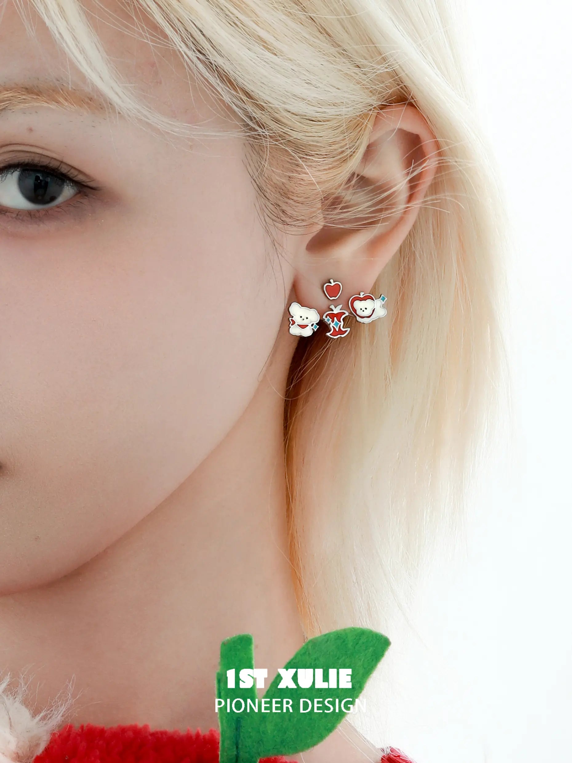 Cuties' Appleland Kitten & Puppy Apple Core 18k Gold Plated Stud Earrings - Perfect for Pet Lovers, Kids Jewelry & Everyday Wear