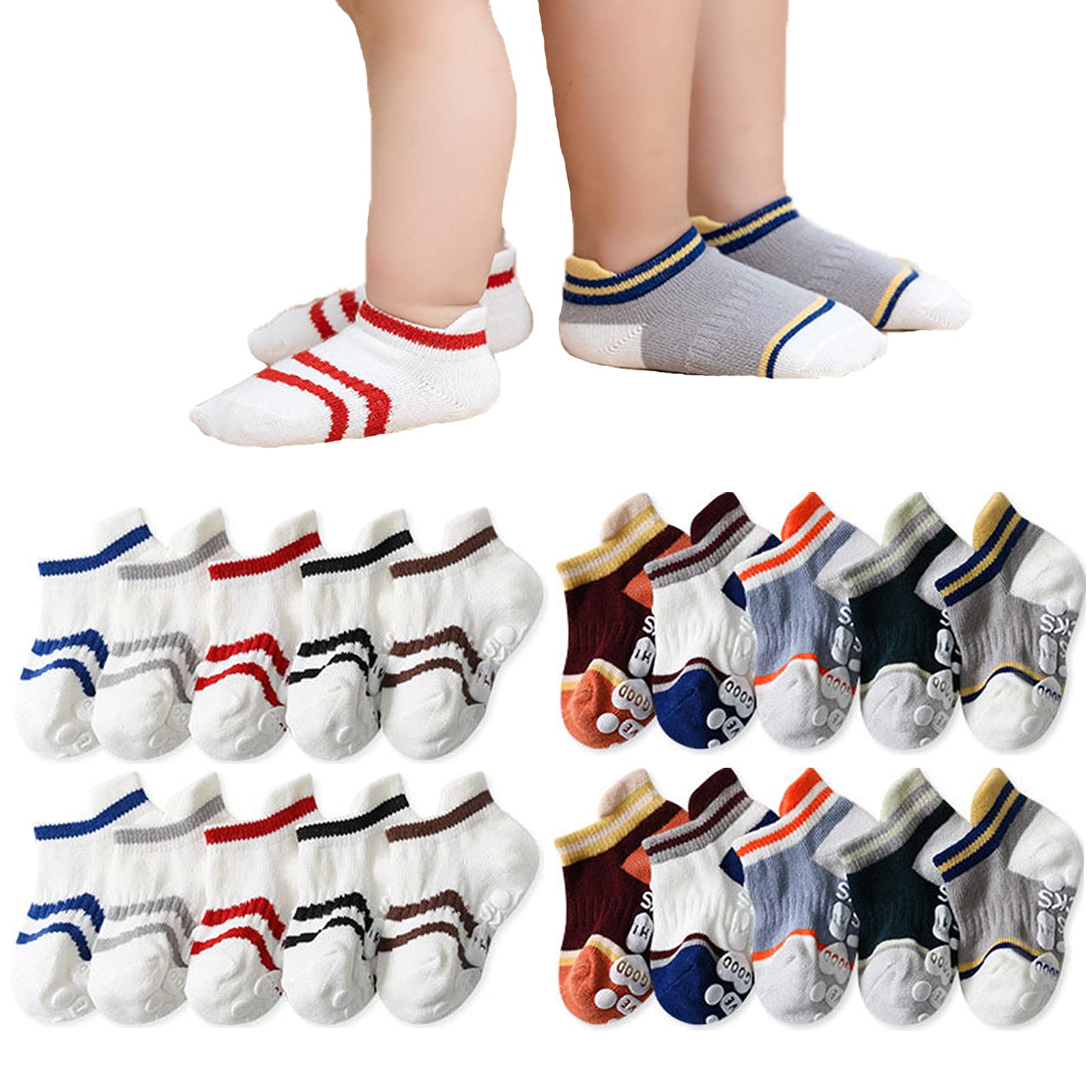 10 Pairs Non-Slip Baby Socks for Toddlers - Soft Anti-Skid Grips for Boys & Girls - Unisex Ankle Socks for Safe Play & Learning to Walk