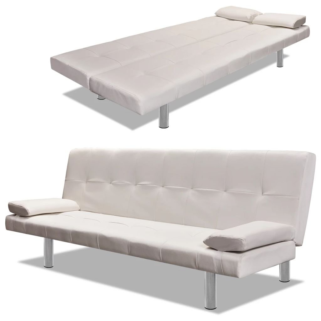 Aisifx Convertible Sofa Bed with 2 Pillows - Faux Leather Adjustable Sleeper Couch in Cream White - Perfect for Small Spaces, Guest Rooms & Apartments