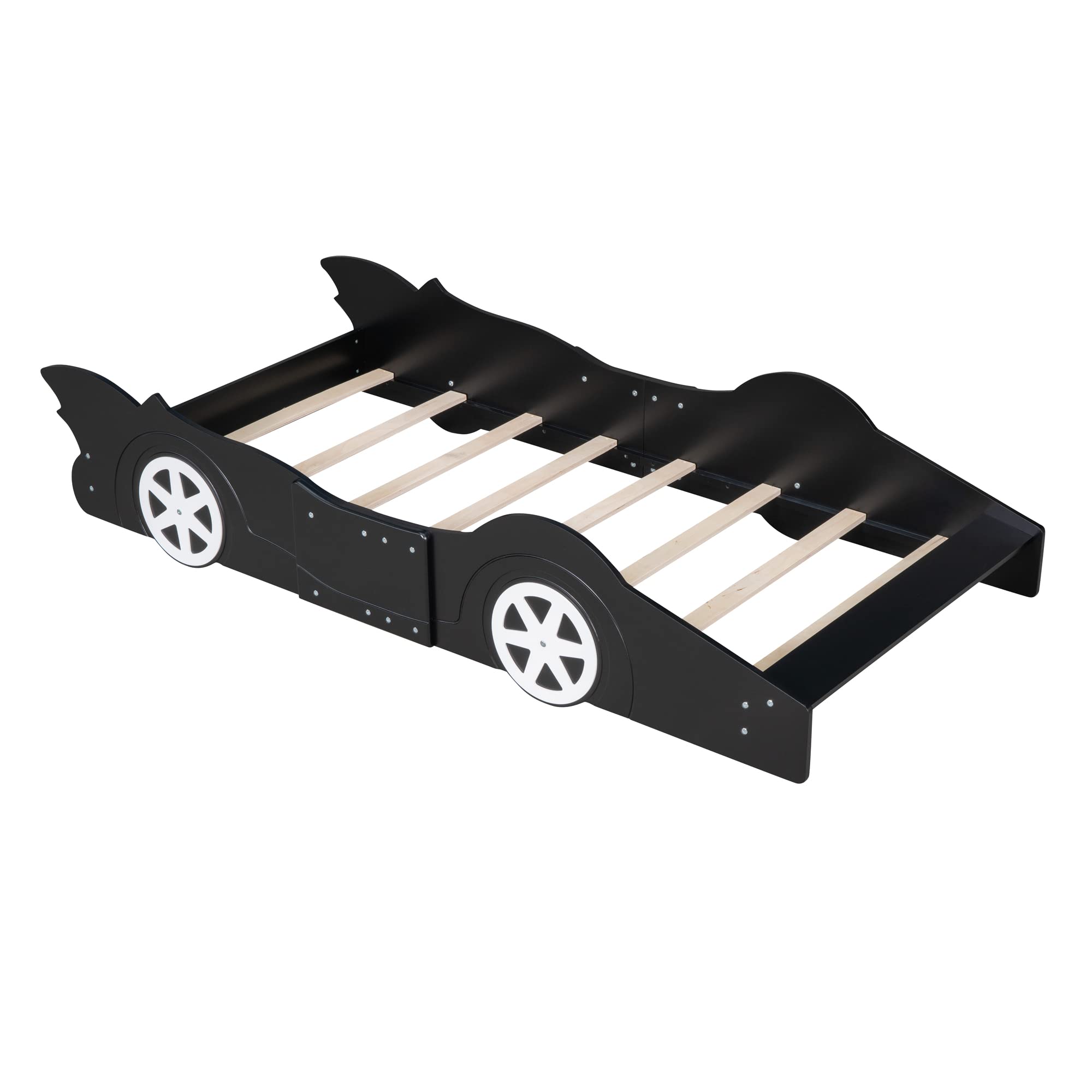 Race Car Twin Bed Frame for Kids - Lightning McQueen Wood Platform Bed with Wheels, No Box Spring - Perfect for Boys & Girls Bedrooms