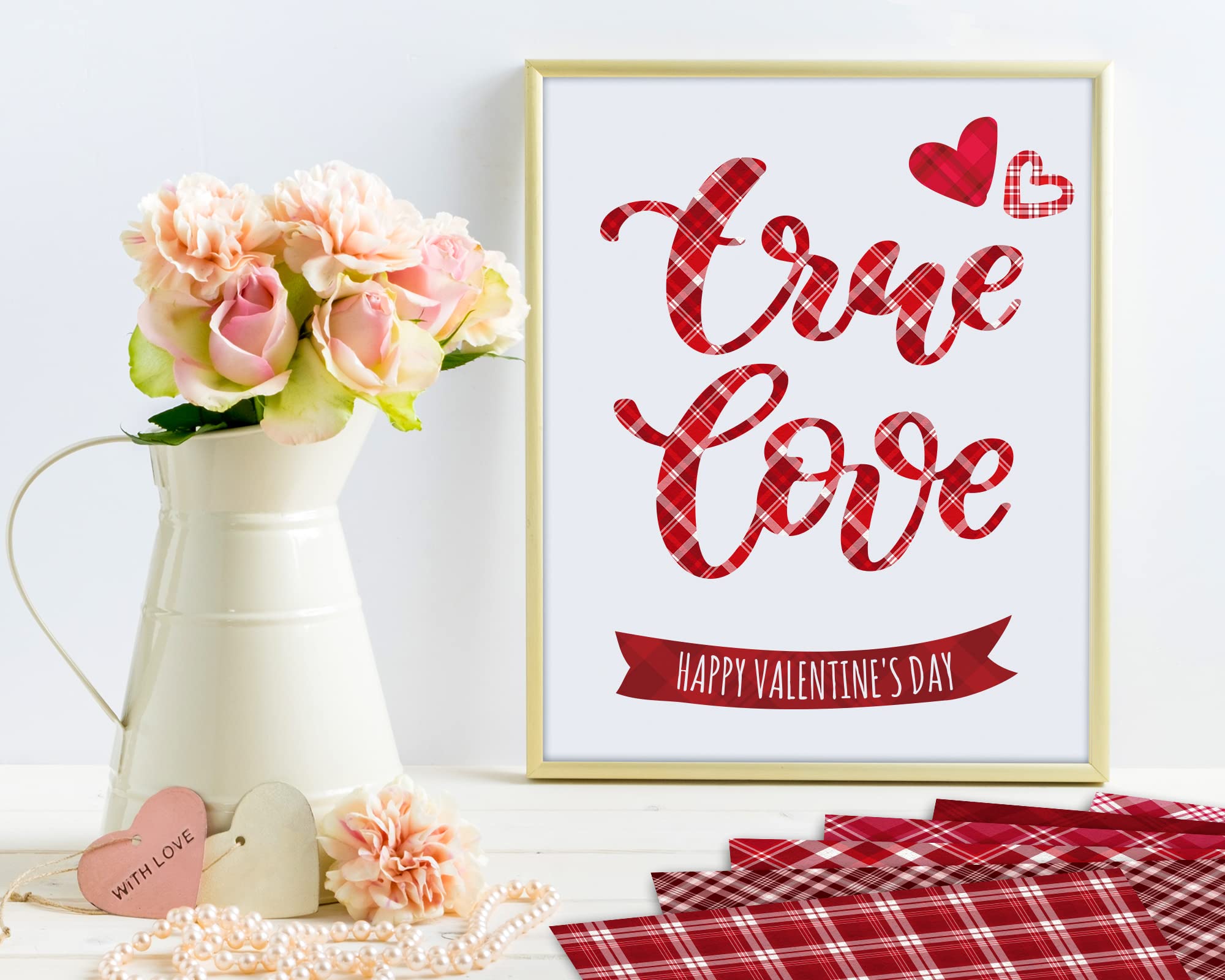 Whaline 12 Valentine's Day Pattern Paper Pack - 24 Sheets Red Buffalo Plaid Scrapbook Paper, Double-Sided Decorative Craft Paper for Card Making, Scrapbooking, DIY Projects | Perfect for Valentine's Cards, Gift Wrapping & Home Decor