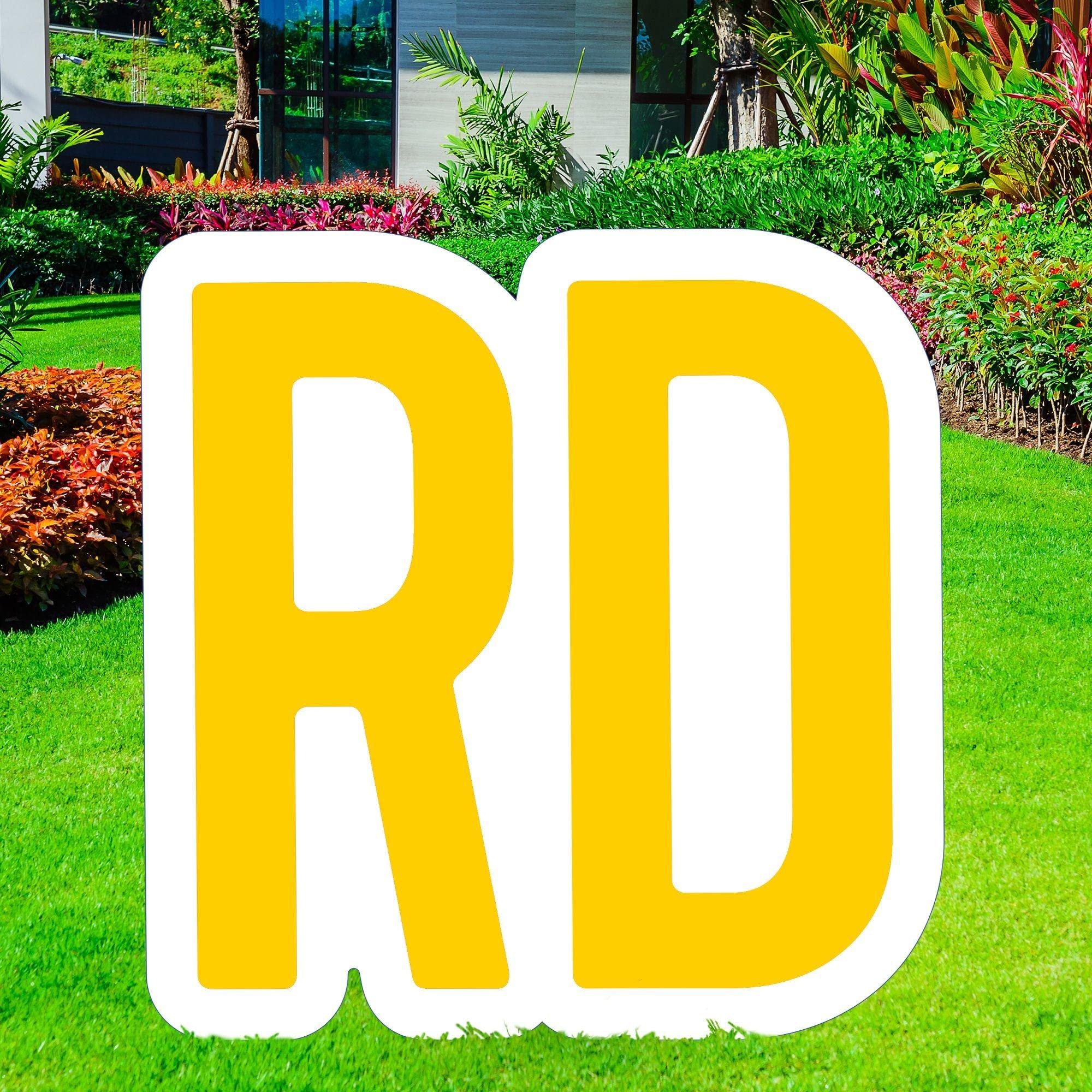 Giant Yellow Corrugated Plastic 'RD' Yard Sign - 15 Inch Customizable Party Decorations & Supplies for Birthdays, Graduations, Anniversaries | Outdoor & Indoor Event Signage