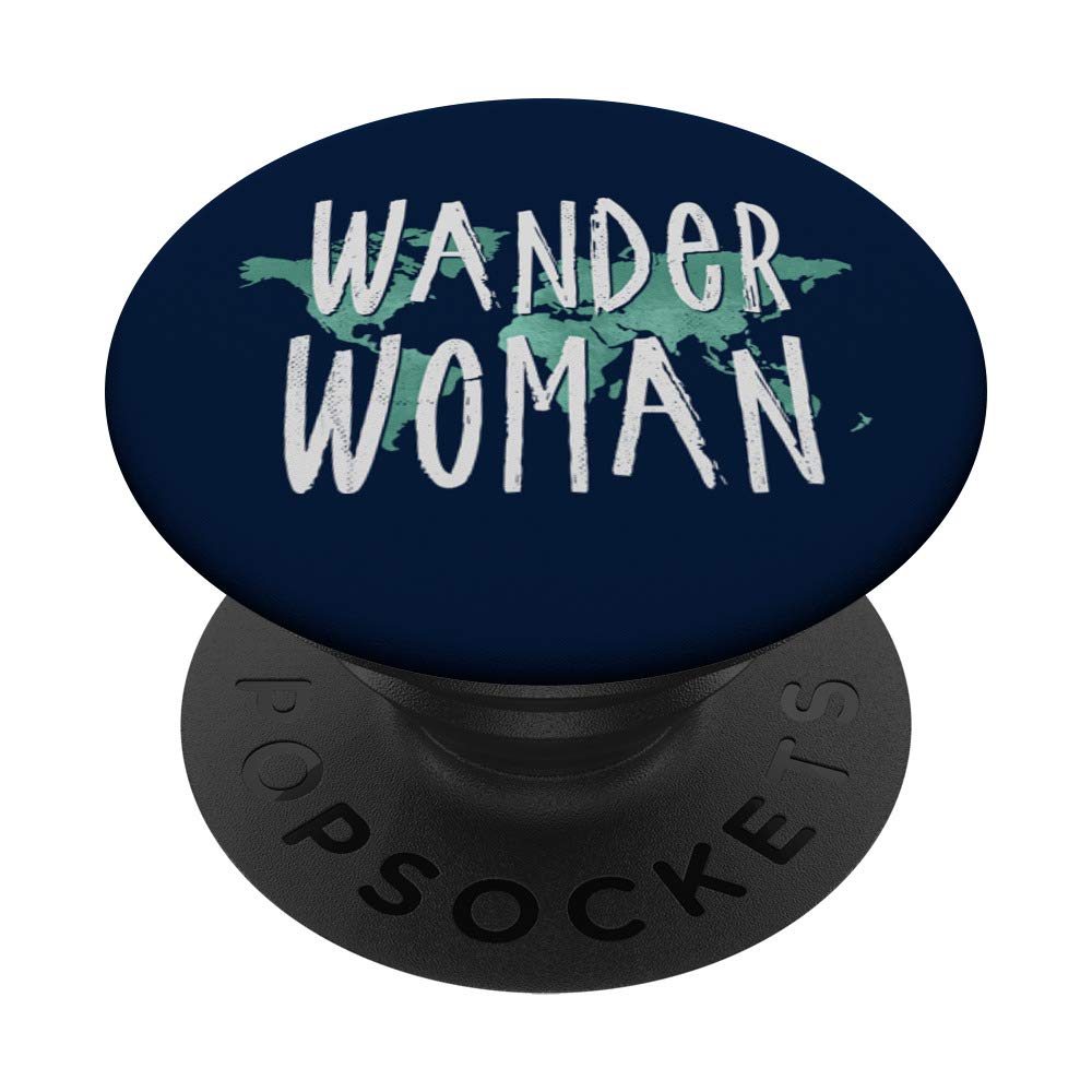 World Map Wander Woman Travel Phone Grip & Stand - Durable PopSocket for Phones & Tablets - Perfect for Travel, Commuting, and Hands-Free Viewing