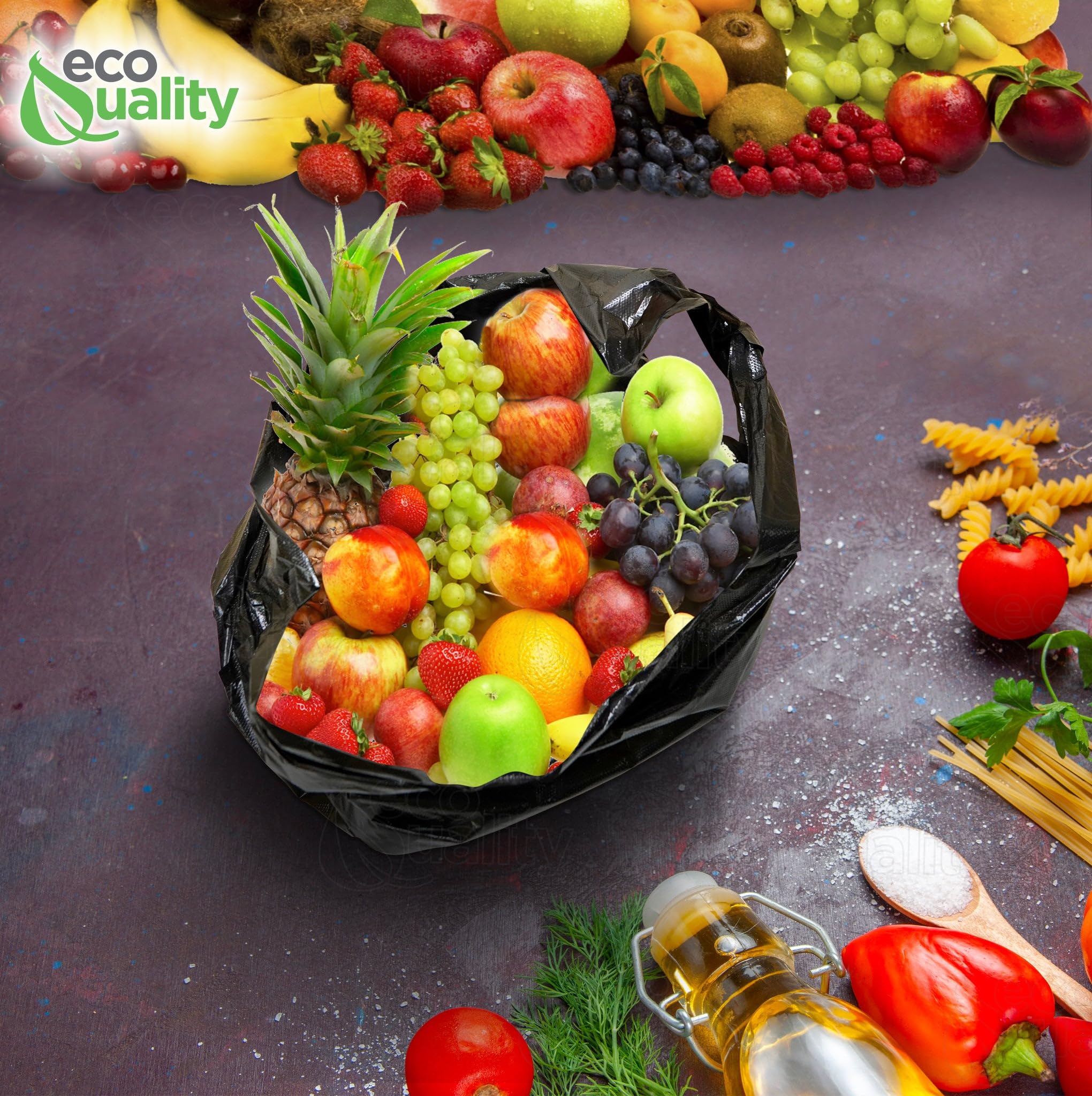 EcoQuality 4000 Count Black Plastic T-Shirt Bags - 10x5x18 Inch Small Reusable Shopping Bags, Grocery Bags & Multi-Purpose Poly Bags (13 Micron Thickness) - Perfect for Retail Stores, Farmers Markets & Takeout Orders