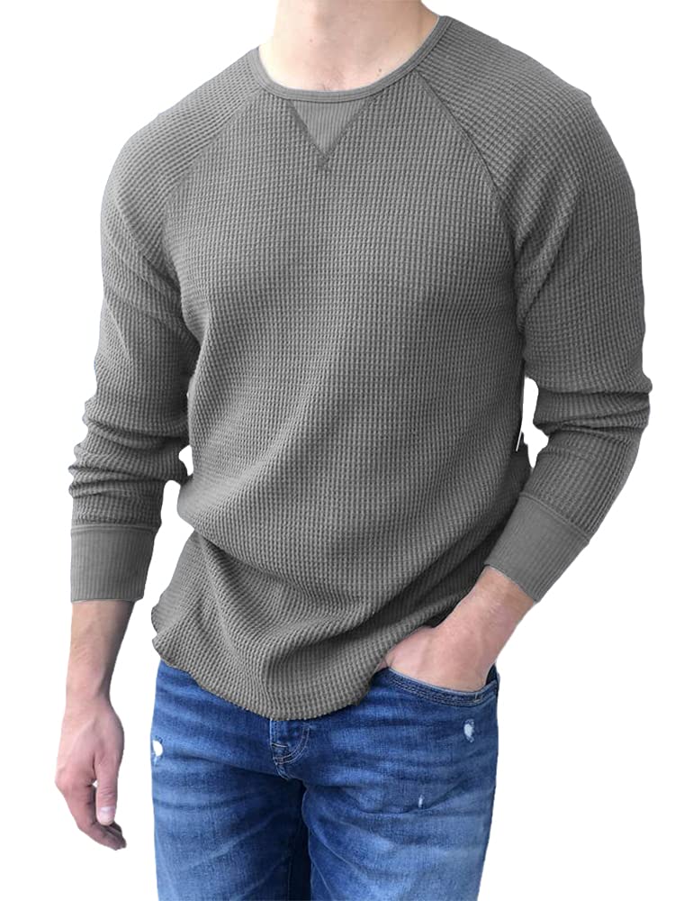Men's Casual Long Sleeve Crew Neck Waffle Knit Shirt - Lightweight Pullover Top for Everyday Wear, Fall & Winter Layering | Soft Breathable Fabric for Work, Travel & Outdoor Activities