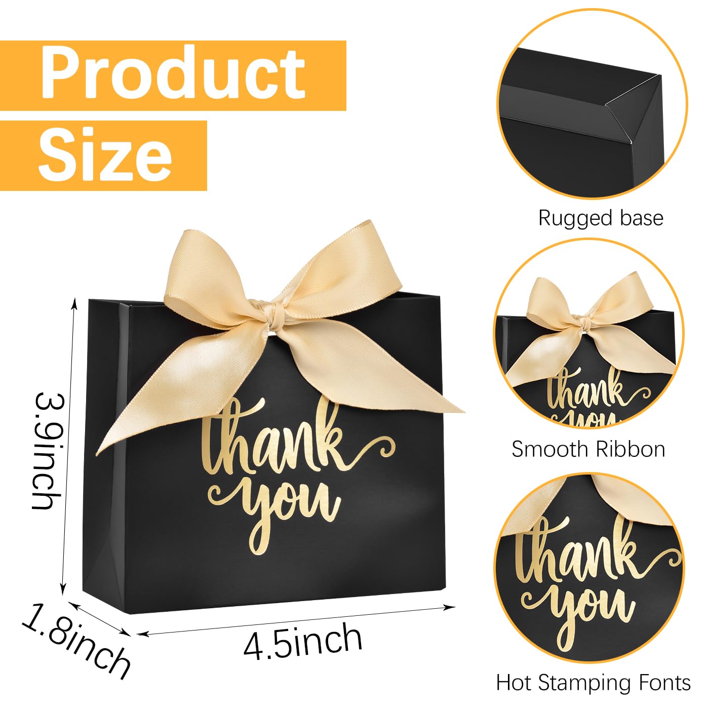 60 Pack Small Thank You Gift Bags with Ribbon - 4.5x1.8x3.9 Inches Black Paper Favor Bags Bulk for Wedding, Birthday Party, Baby Shower & Anniversary - Perfect for Candy, Jewelry, Small Gifts & Party Favors