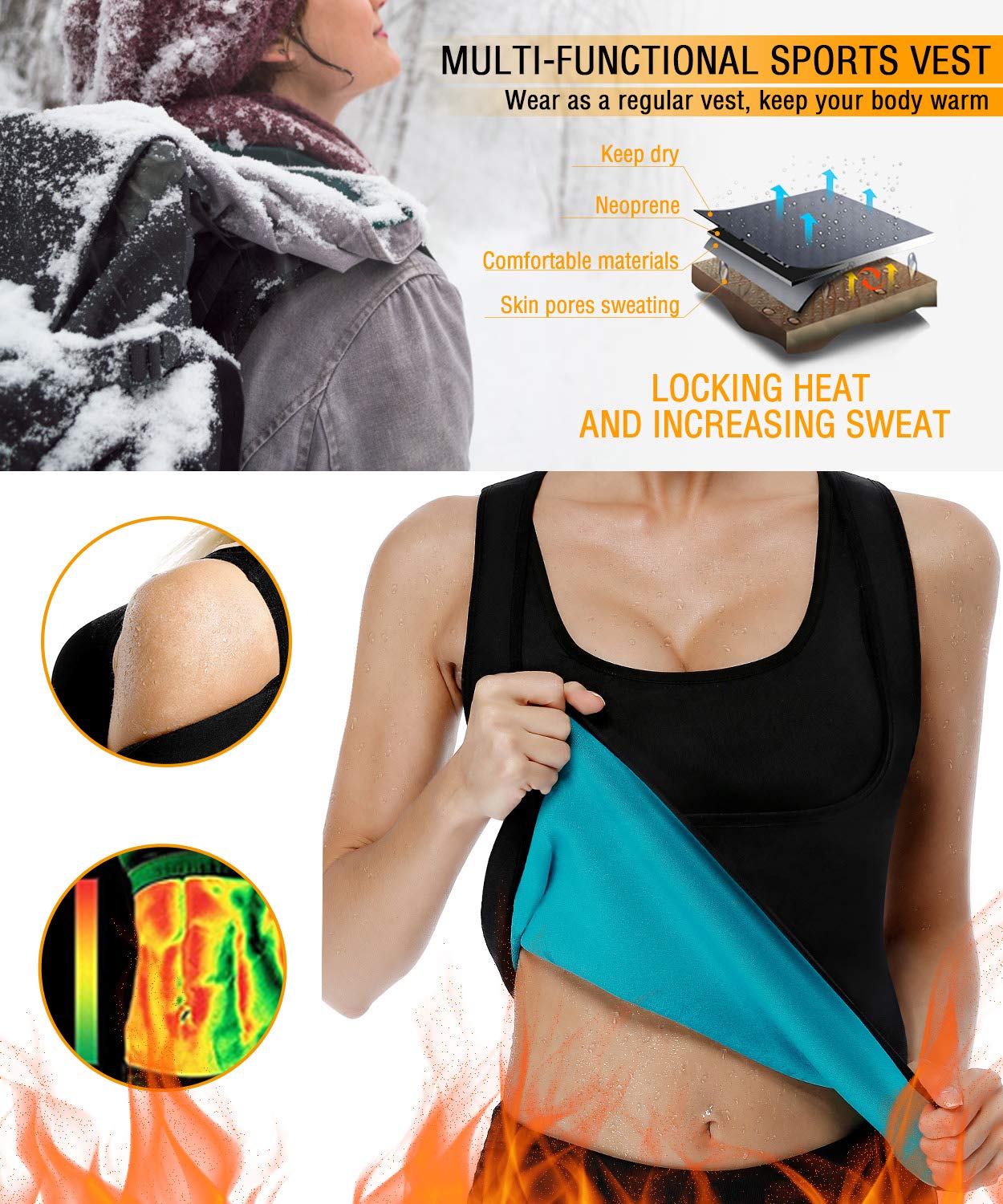 NonEcho Women's Neoprene Sweat Vest - Sauna Suit & Waist Trainer for Weight Loss & Body Shaping - Perfect for Workouts, Sauna Sessions & Postpartum Recovery