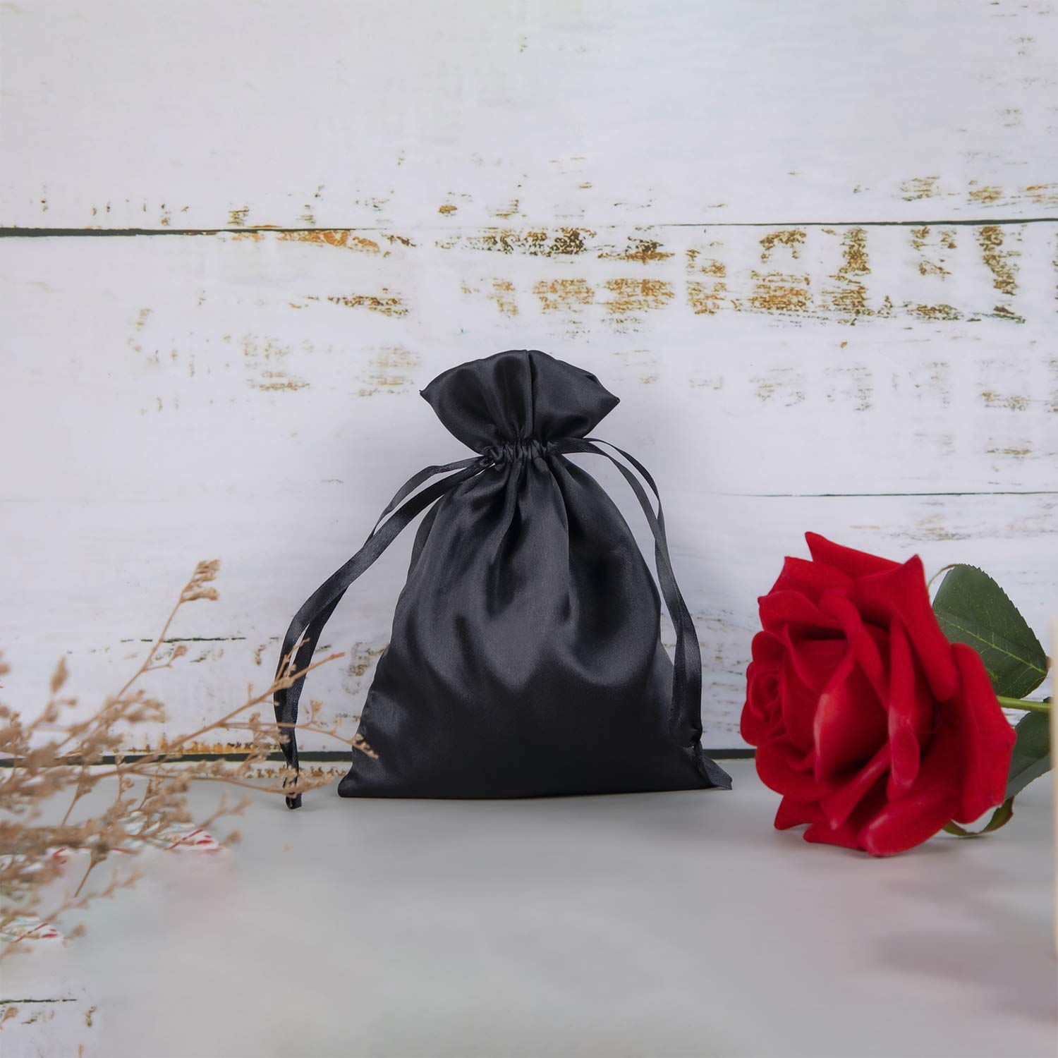 50 Pack 6x9.5 Inch Black Satin Drawstring Gift Bags - Premium Jewelry Pouch, Wedding Favors, Baby Shower & Party Favor Bags - Perfect for Special Occasions, Gift Wrapping & Event Decorations