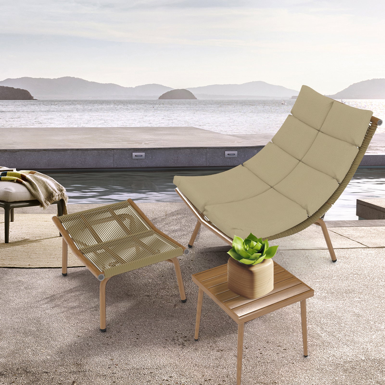 Wooden Chaise Lounge Chair with Side Table - Indoor & Outdoor Alloy Frame Recliner (380lbs Capacity) - Perfect for Camping, Gaming, Lunch Breaks, Garden Parties & Sunbathing