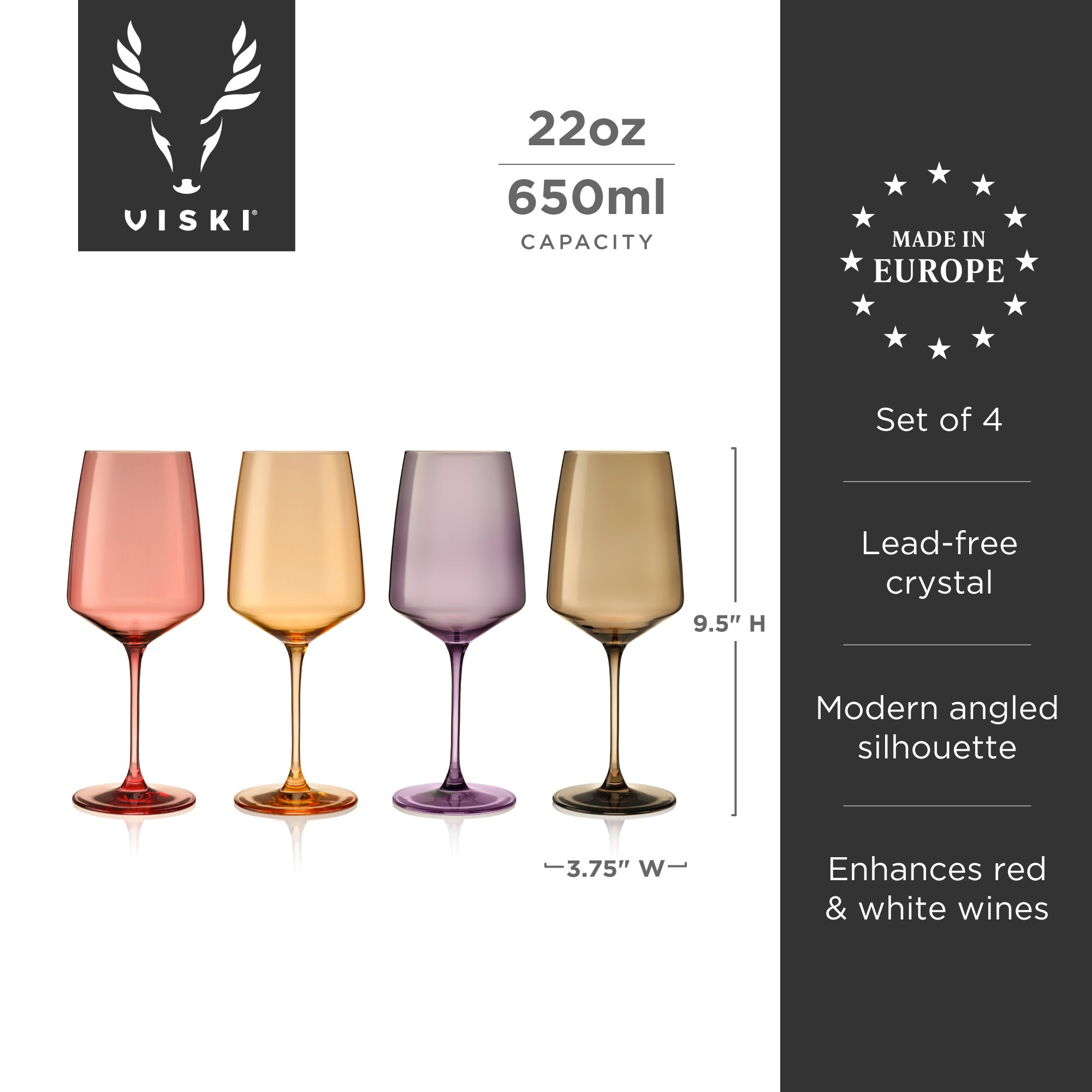 Premium Reserve Nouveau Crystal Wine Glasses Set of 4 - Elegant Daybreak Color for Red & White Wines - Perfect for Dinner Parties, Weddings & Romantic Date Nights