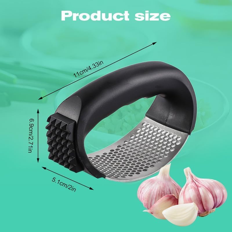 Stainless Steel Garlic Press Set with Peeler & Brush - Kitchen Tool for Smashing Garlic