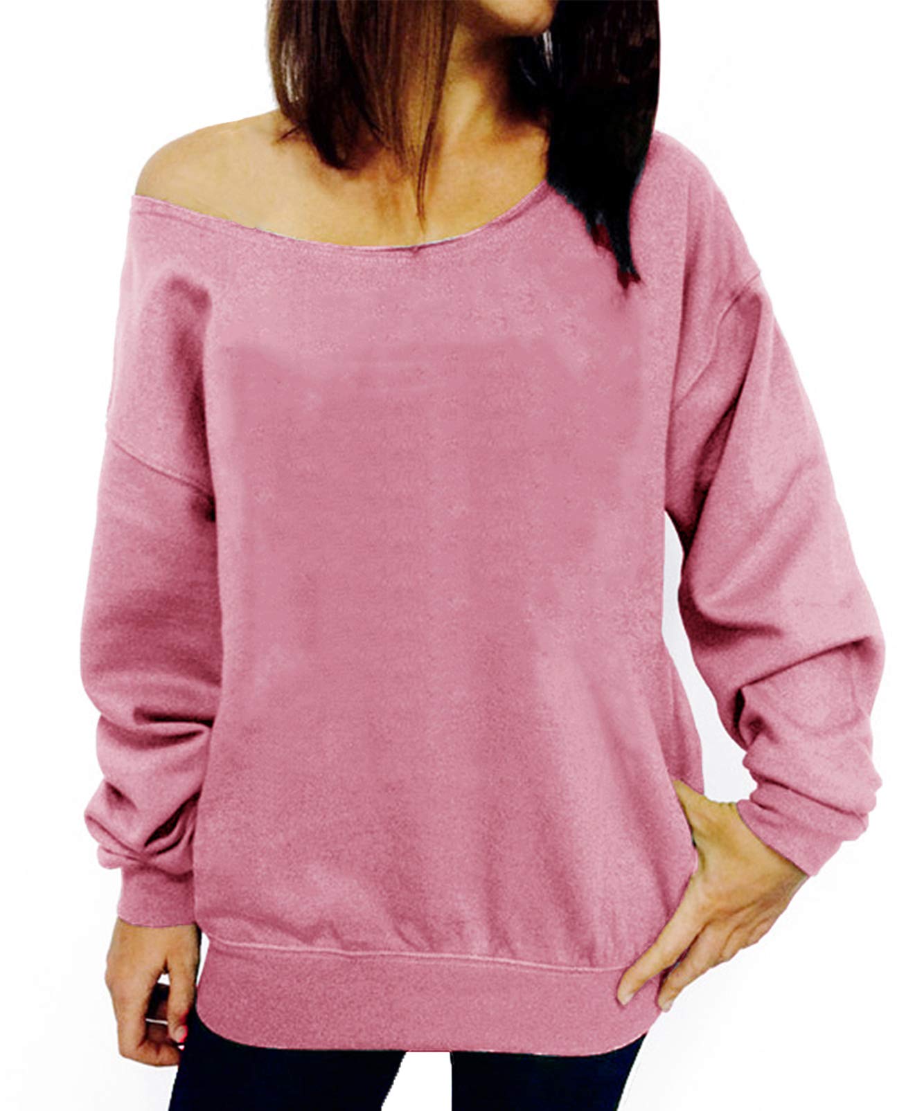 Lymanchi Women's Off Shoulder Sweatshirt - Long Sleeve Slouchy Sexy Casual Pullover Top for Date Night & Weekend Outings