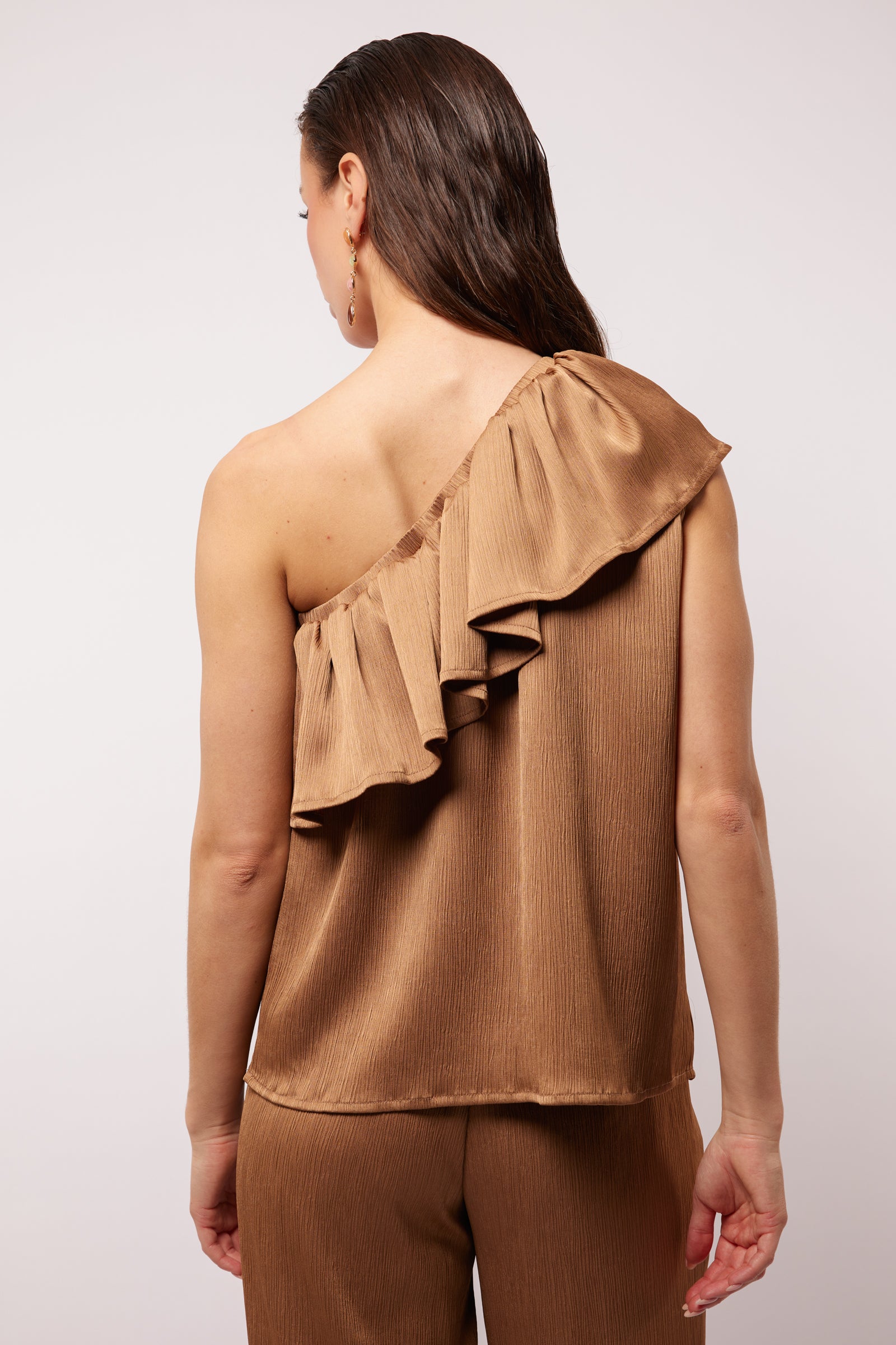 Brean One Shoulder Top in Bronze - Elegant & Trendy Women's Fashion for Parties & Night Out