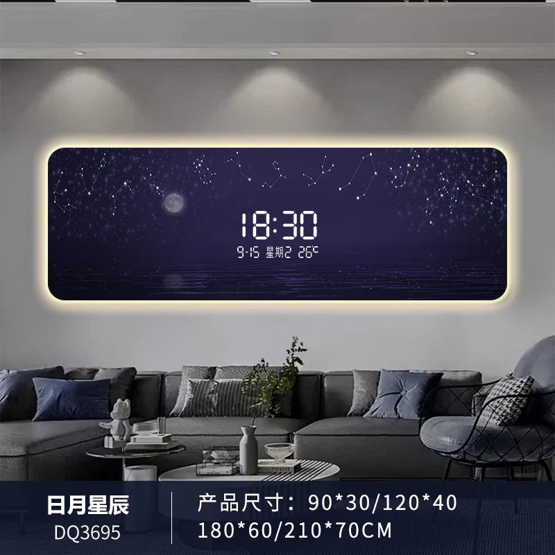 Starry Sky Digital Wall Clock with LED Display - Modern Bedroom, Living Room, Office Decor - Easy to Read Time at Night for Kids and Adults