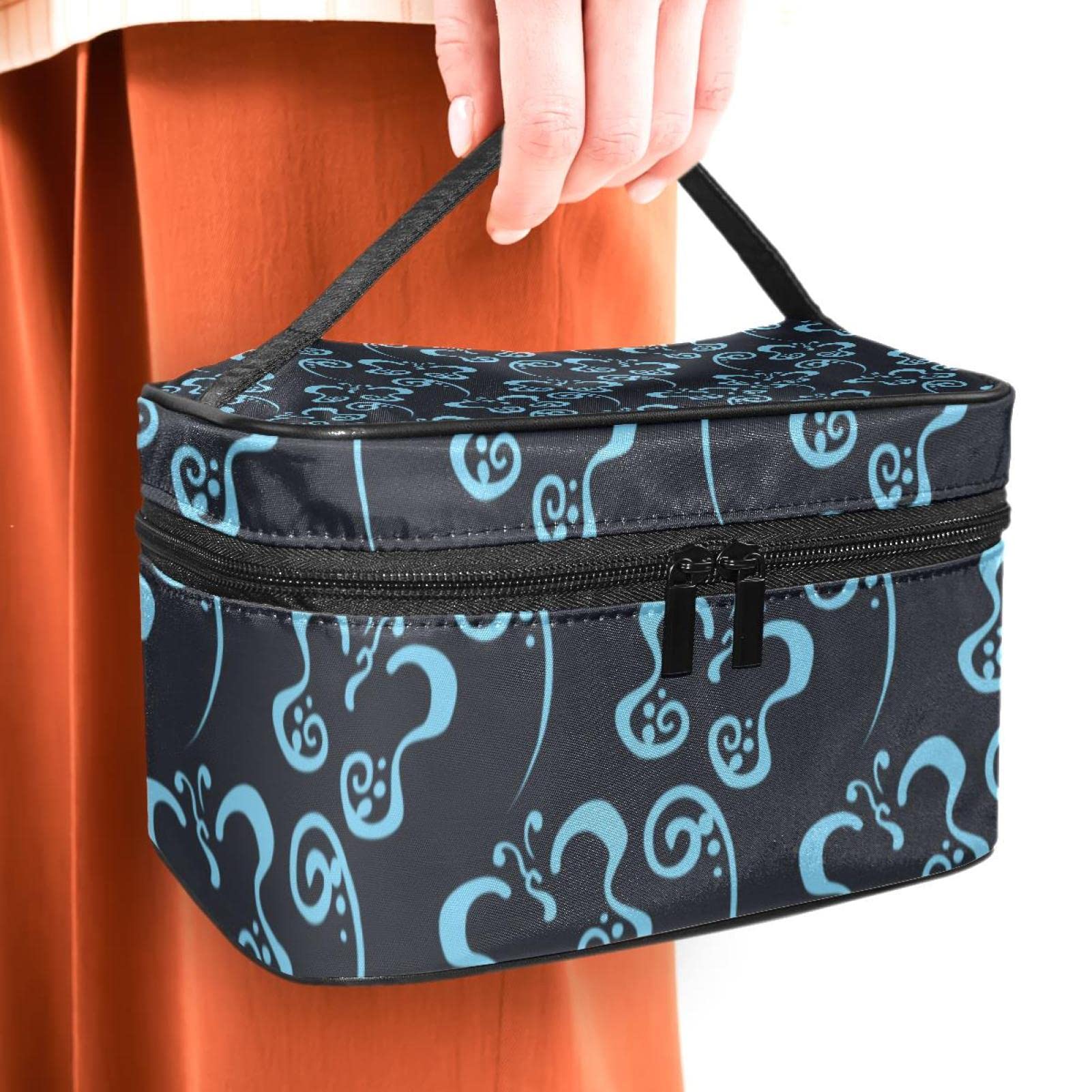 Blue Butterfly Pattern Makeup Organizer Bag - Travel Cosmetic Case for Women & Girls | Portable Toiletry Bag for Daily Use, Vacation & Gym Essentials Storage