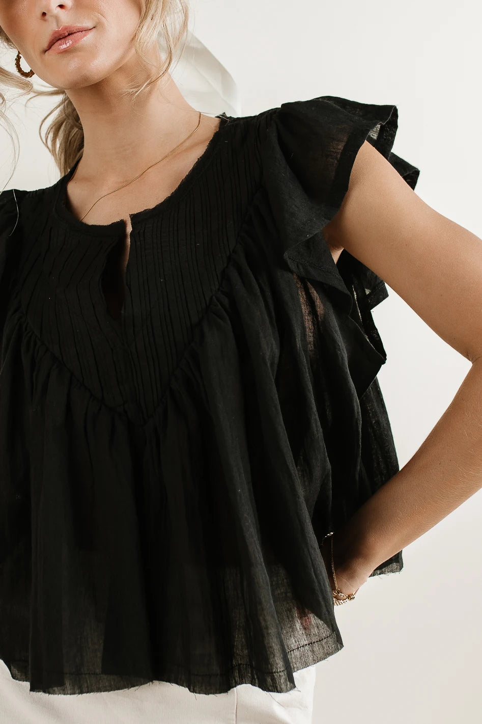 Leia Blouse Women's Black Tops - Elegant Casual Shirt for Office, Date Night & Everyday Wear