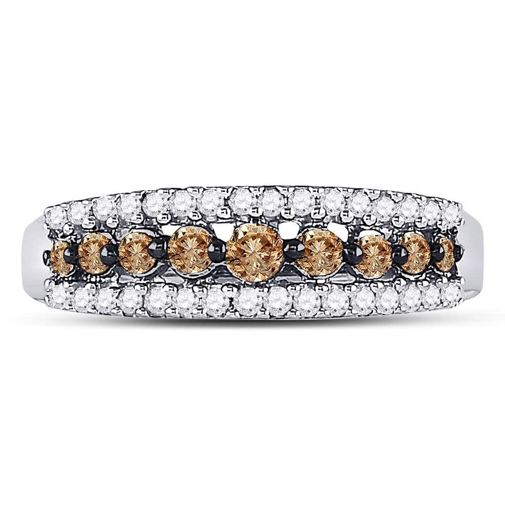 10K White Gold Women's Round Brown Diamond Triple Row Band Ring 1/2 CTTW - Elegant Stackable Ring for Wedding, Anniversary & Everyday Jewelry
