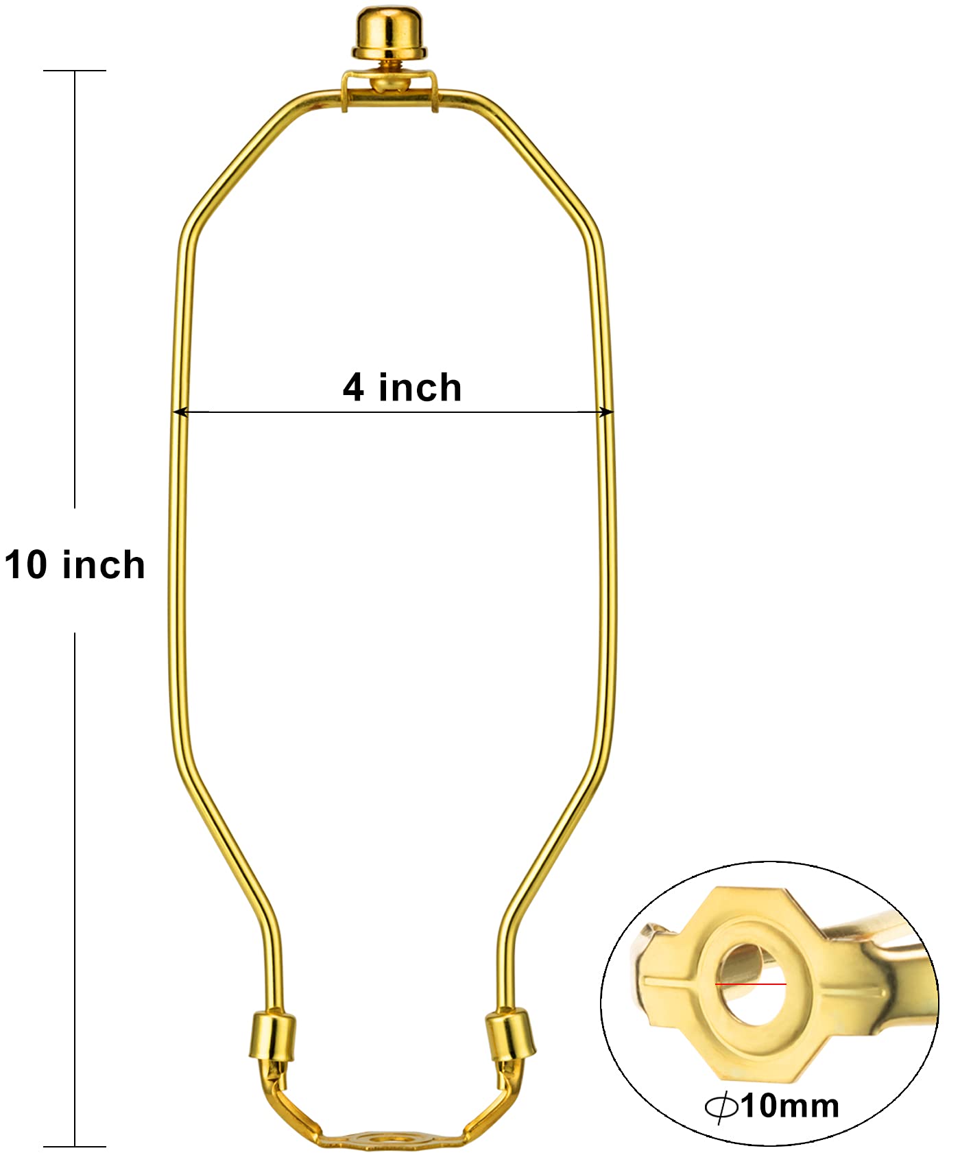 Heavy Duty 10 Inch Lamp Shade Holder Set of 2 - 3/8 Standard Saddle & Finial Caps for Table & Floor Lamps - Polished Brass - Perfect for Living Room, Bedroom & Office Lighting Decor