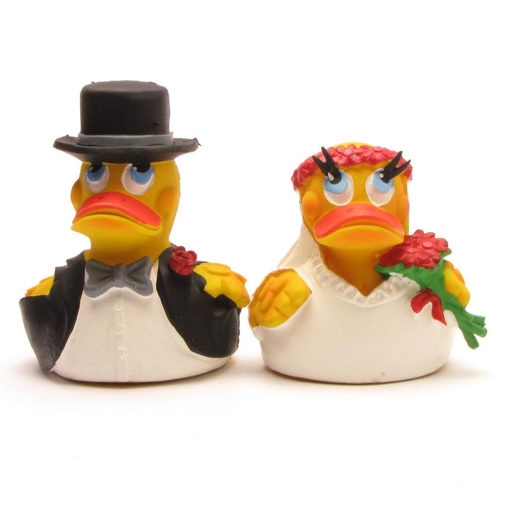 Lanco Bride & Groom Rubber Duck Wedding Cake Topper - Fun Bath Toy for Couples, Wedding Party Favors & Bridal Shower Decor