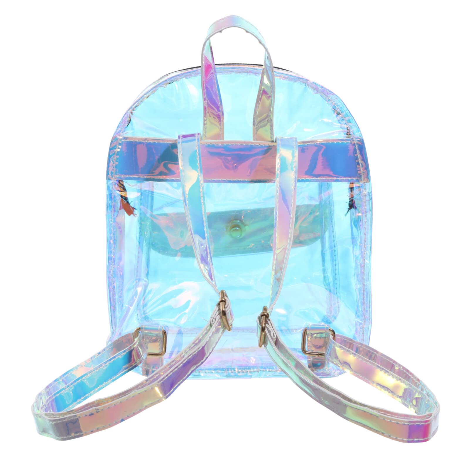Holographic Clear Backpack for Women - Iridescent Transparent Bookbag, Fashionable Heavy Duty Makeup Bag & Handbag - Perfect for School, Work, Travel & Festival Use
