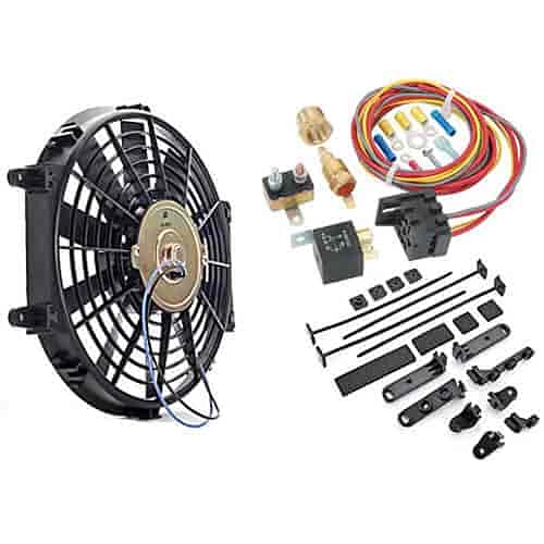 JEGS 52131K Universal Electric Fan Kit with Wiring Harness & Relay - High Performance Cooling for Cars, Trucks & Hot Rods - Perfect for Engine Overheating Protection & Enhanced Airflow