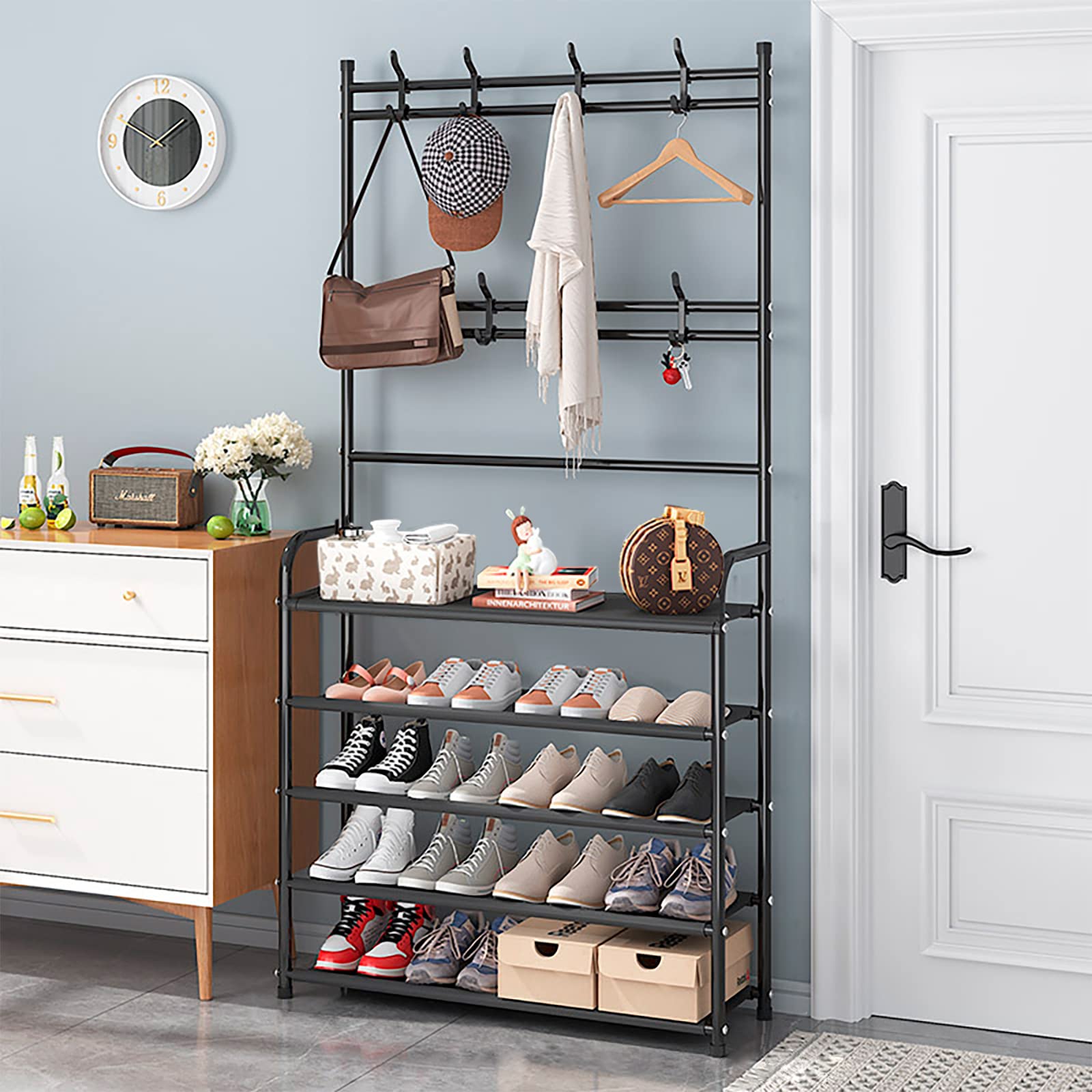 5-Tier Black Shoe Rack Stand Organizer - Space Saving Closet & Entryway Storage Solution for Sneakers, Boots & Sandals | Perfect for Home, Apartment & Dorm Organization