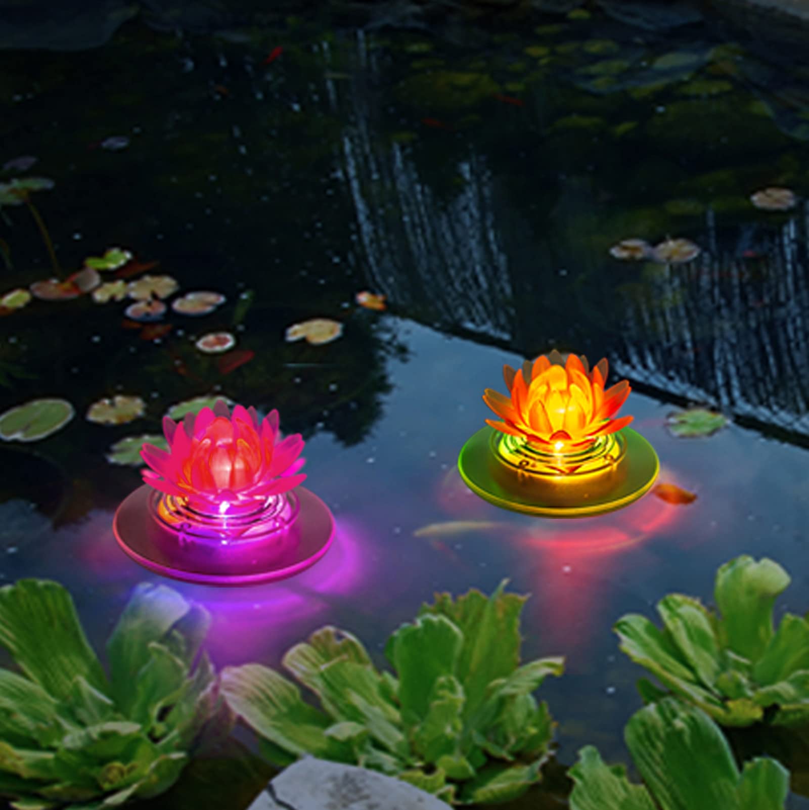 Pearlstar Solar Floating Pool Lights - 2 Pack Waterproof Color Changing LED Lotus Lights for Outdoor Pools, Ponds & Gardens | Solar Powered Decorative Lighting for Swimming Pools, Lily Ponds, Backyard & Patio Decor