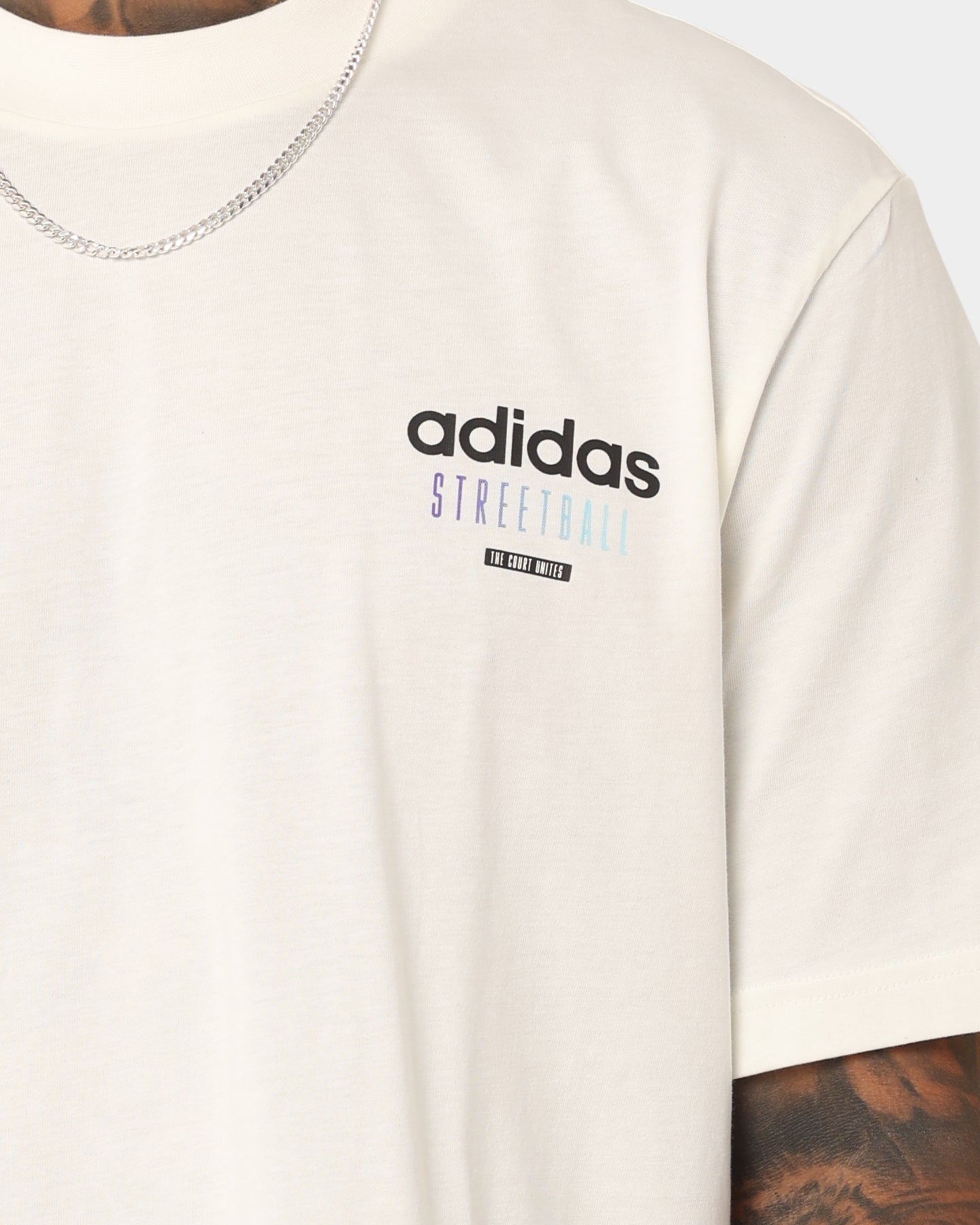 Adidas Streetball Graphics T-Shirt for Men - Off White Cotton Casual Tee - Streetwear Fashion for Basketball & Urban Style