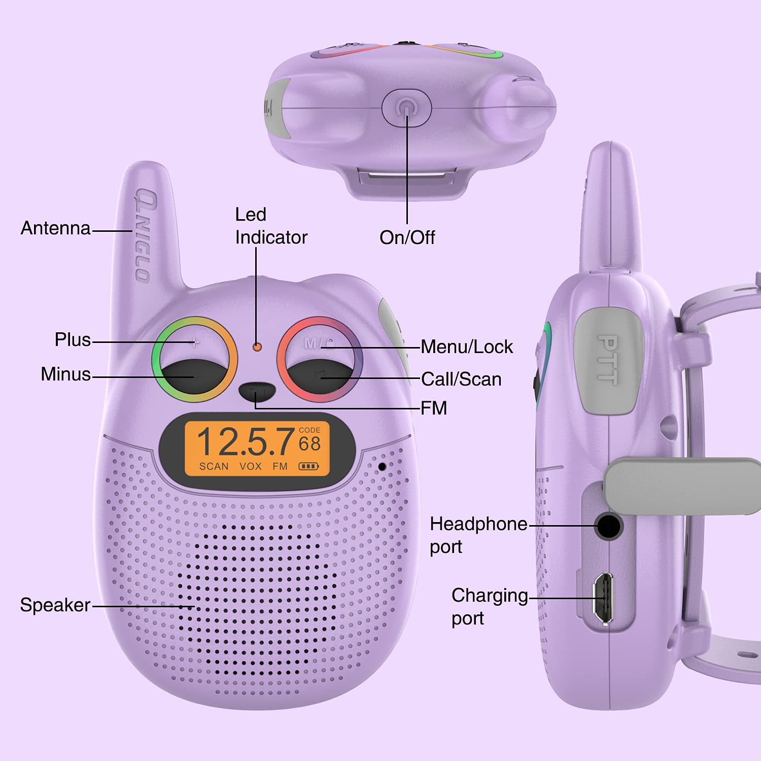 Qniglo Rechargeable Kids Walkie Talkies - 3 Pack with FM Radio | Best Christmas & Birthday Gift for Boys & Girls Ages 3-12 | Perfect for Outdoor Adventures, Camping, Hiking & Backyard Games