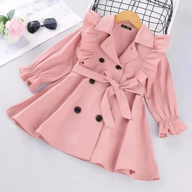 Stylish Ruffled Trench Coats for Girls - Waterproof Outerwear for School, Playdates & Spring Fashion