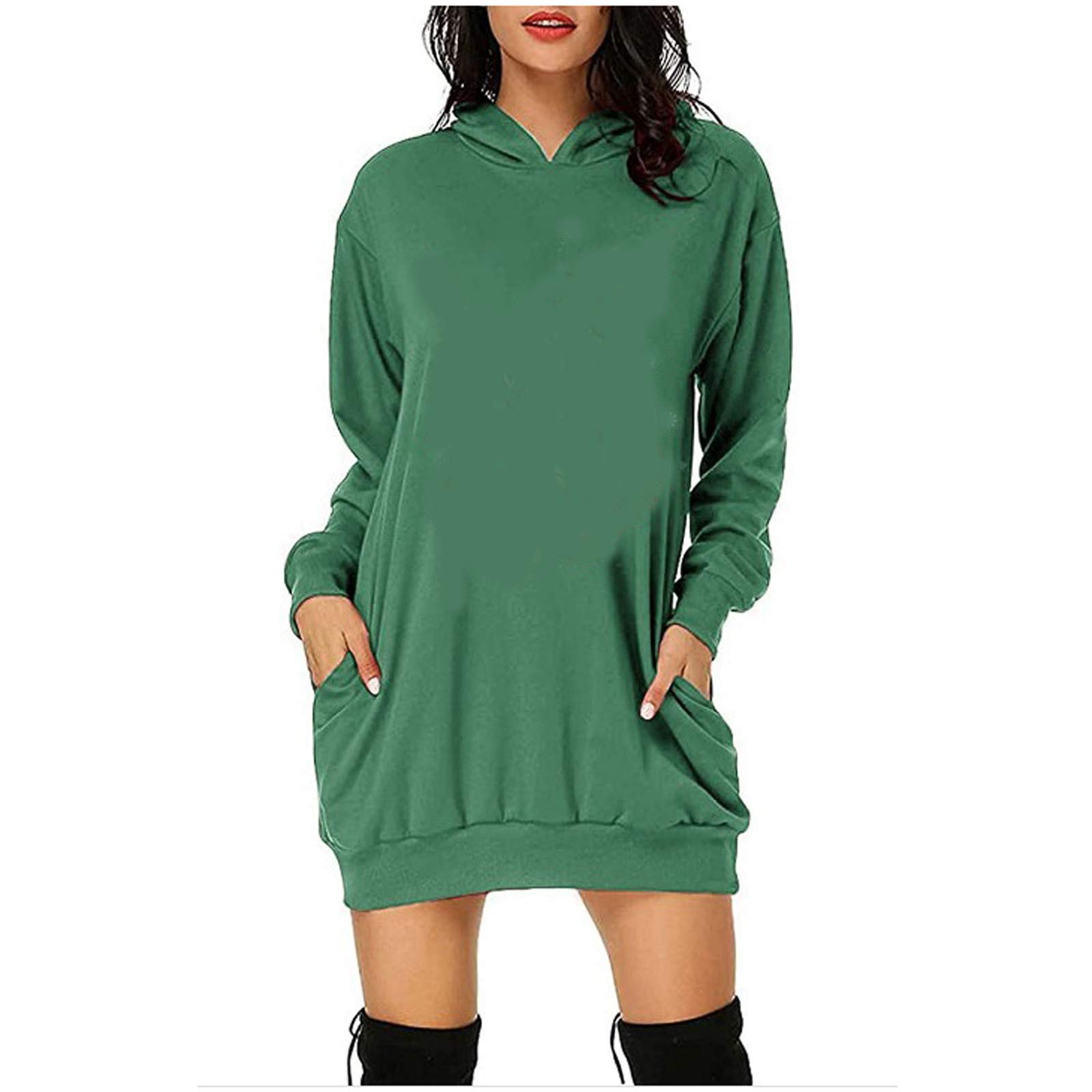 Littleice Women's Floral Hooded Sweatshirt Dress - Long Sleeve Solid Color Pullover with Pockets | Casual Loungewear, Streetwear Fashion, Spring Outfits