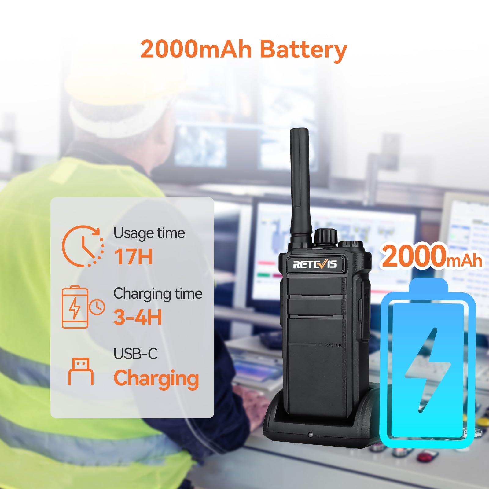 Retevis RB26 Long Range GMRS Two-Way Radios (5 Pack) - Rechargeable 2000mAh Walkie Talkies with Repeater Capability for Security, Church, Construction, School & Warehouse Use - Durable Communication Solution for Outdoor Activities, Emergency Response & Team Coordination