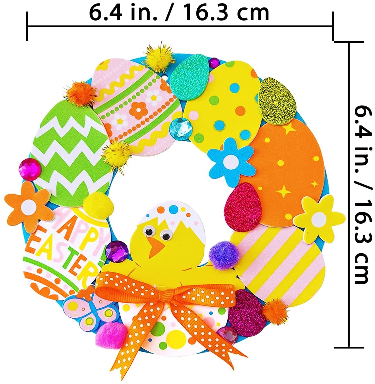 12 Sets DIY Easter Wreath Craft Kit with Foam Stickers, Pom-Poms & Googly Eyes - Bunny & Chick Decorations for Kids Classroom, Home Art Projects, Easter Party Favors & Front Door Décor - Perfect for Spring Celebrations & Holiday DIY Activities