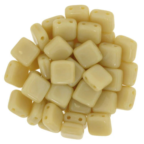 6mm Czech Tile Beads Light Beige - 25pcs/Strand for Jewelry Making, DIY Crafts, and Beading Projects