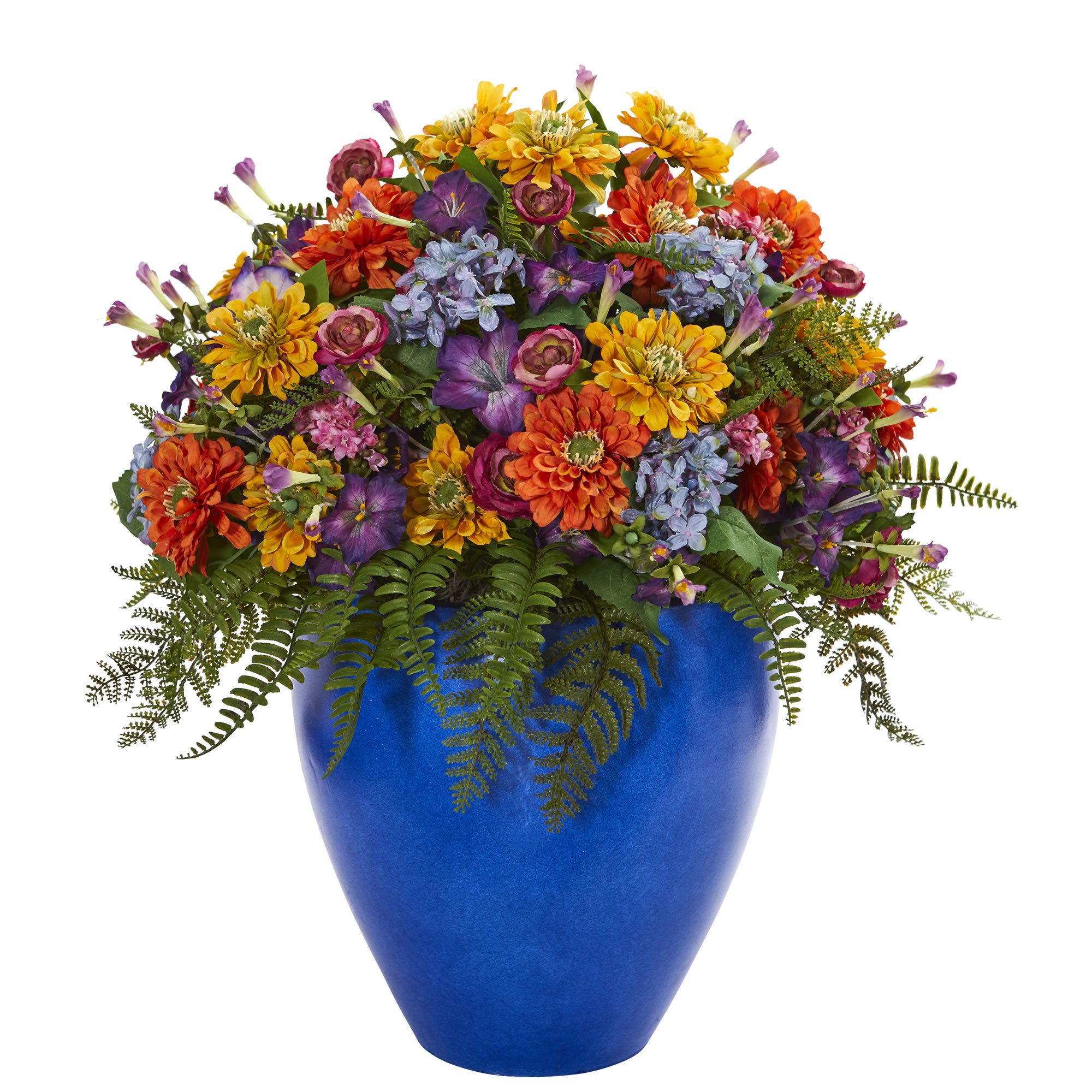 Nearly Natural Giant Mixed Floral Artificial Arrangement in Blue Vase - Lifelike Home Decor for Living Room, Office, or Wedding Centerpiece