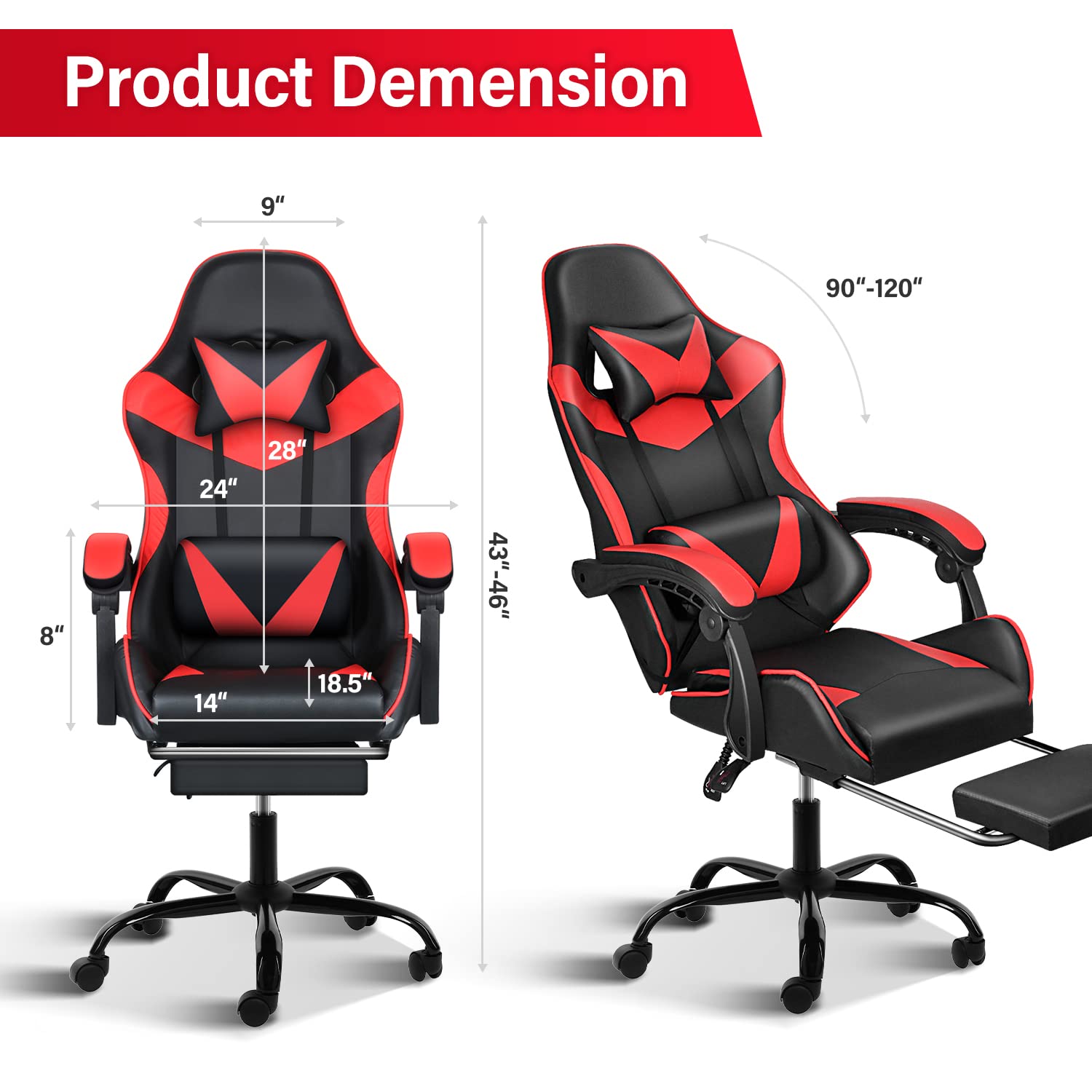 Premium Gaming Chair with Footrest - Big & Tall Ergonomic Racing Style Office Chair - Adjustable Swivel Seat with Headrest & Lumbar Support - Perfect for PC Gaming, Esports & Home Office Workstations