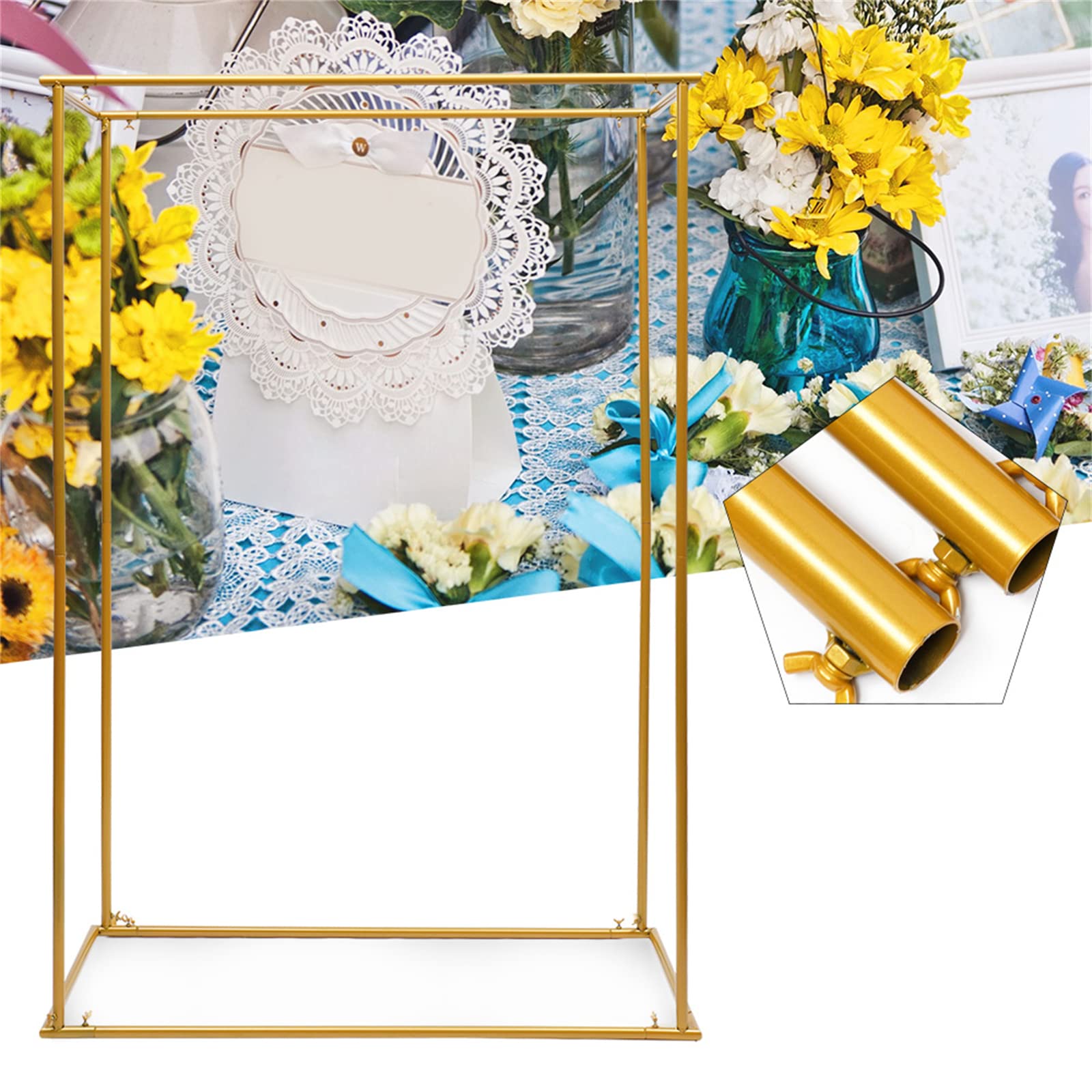 Gold Metal Wedding Arch Stand - Square Backdrop Display for Outdoor & Indoor Ceremonies - Perfect for Weddings, Parties, and Photo Shoots